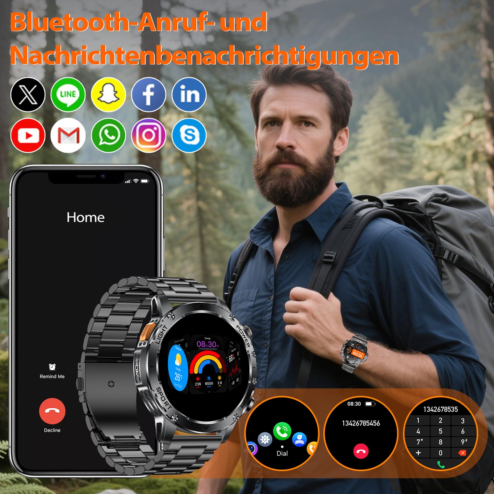 Military Men Smart Watch con Funzione Telefonica - Dettaglio