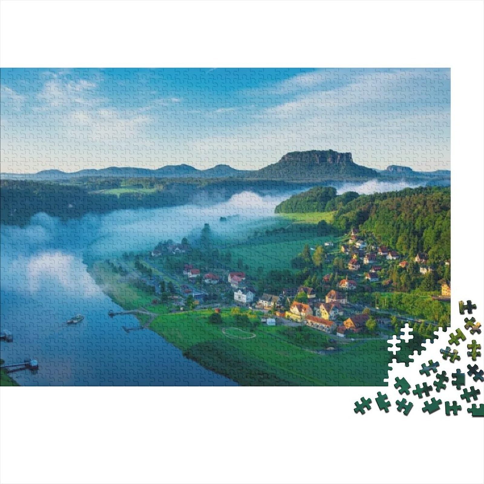 Valley Village 1000 Piece Jigsaw Puzzle Recyclable Paper Calm Countryside Senior Puzzles Party Game Props Great Gift Idea for Women And Men Both 70x50cm/1000pcs