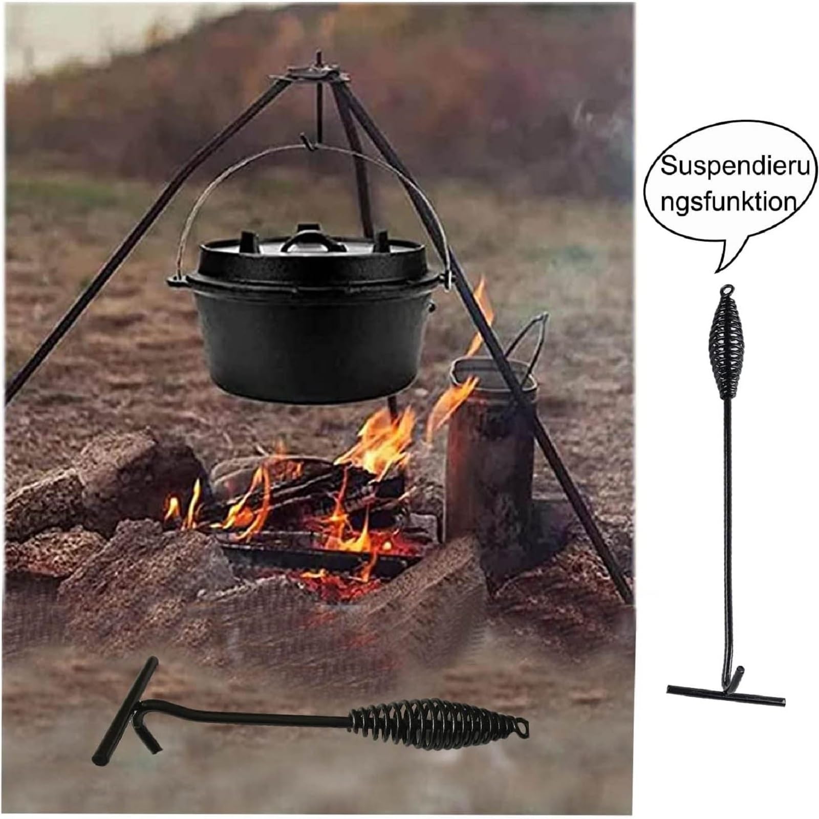 Dutch Ovens Sollevatore per Coperchio, Gancio per Manico del Sollevatore di Coperchio, Accessorio da Cucina, Sollevatore di Pentole da Esterno, per Barbecue, Pentole da Cucina, Campeggio, 26 CM