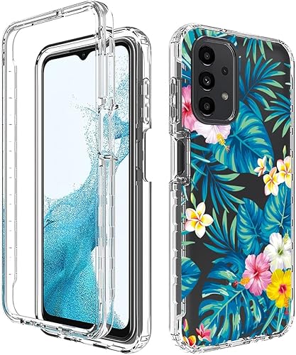 Miniatura 6 de Funda para Galaxy A23, Samsung A23 SM-A235M con protector de pantalla de vidrio templado, funda protectora de TPU transparente floral a prueba de