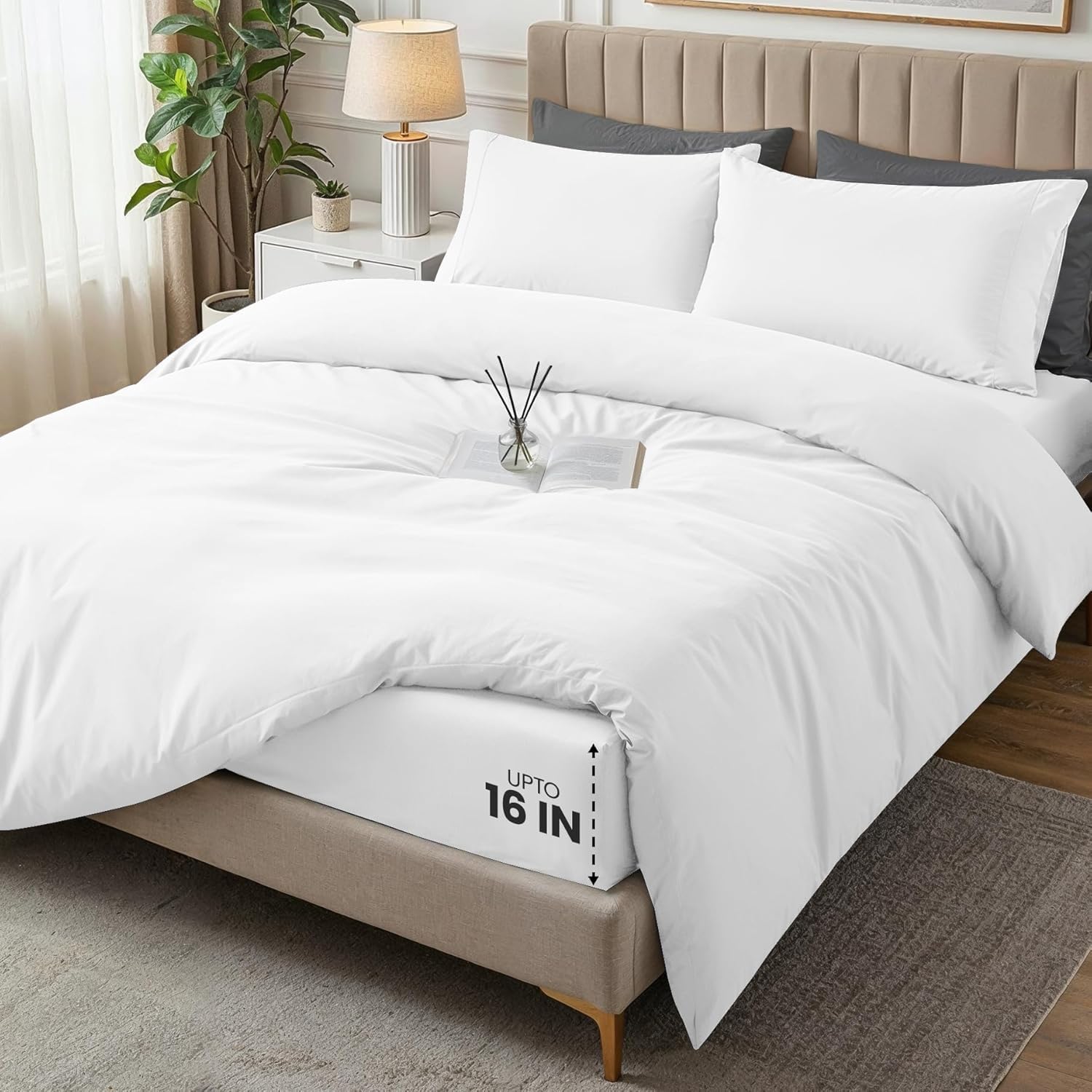 bedding duvet cover king with fitted sheet (78x80) - 2 pillow case king - all season luxury bed in a bag with zippered duvet cover - no comforter (white)