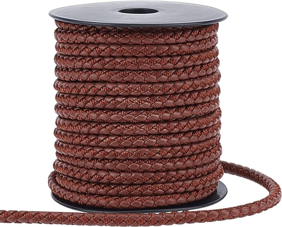 11 Yard Braided Leather Cord 5mm Round String Brown Imitation For Necklace
