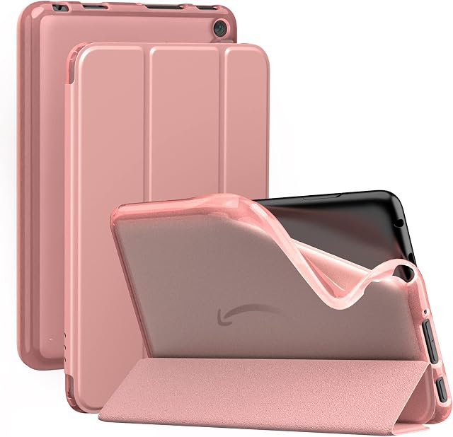 TiMOVO Case Compatible with All-New Kindle Fire 7 Tablet (7", 12th Generation, 2022 Release), Soft Trifold TPU Protective Smart Stand Cover, Ultra Slim Lightweight Frosted Back Shell, Rose Gold