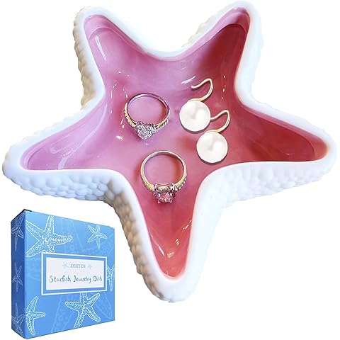 Ceramic Starfish Jewelry Dish Tray Pink Shell Jewelry Holder Ring Holder Trinket Di...