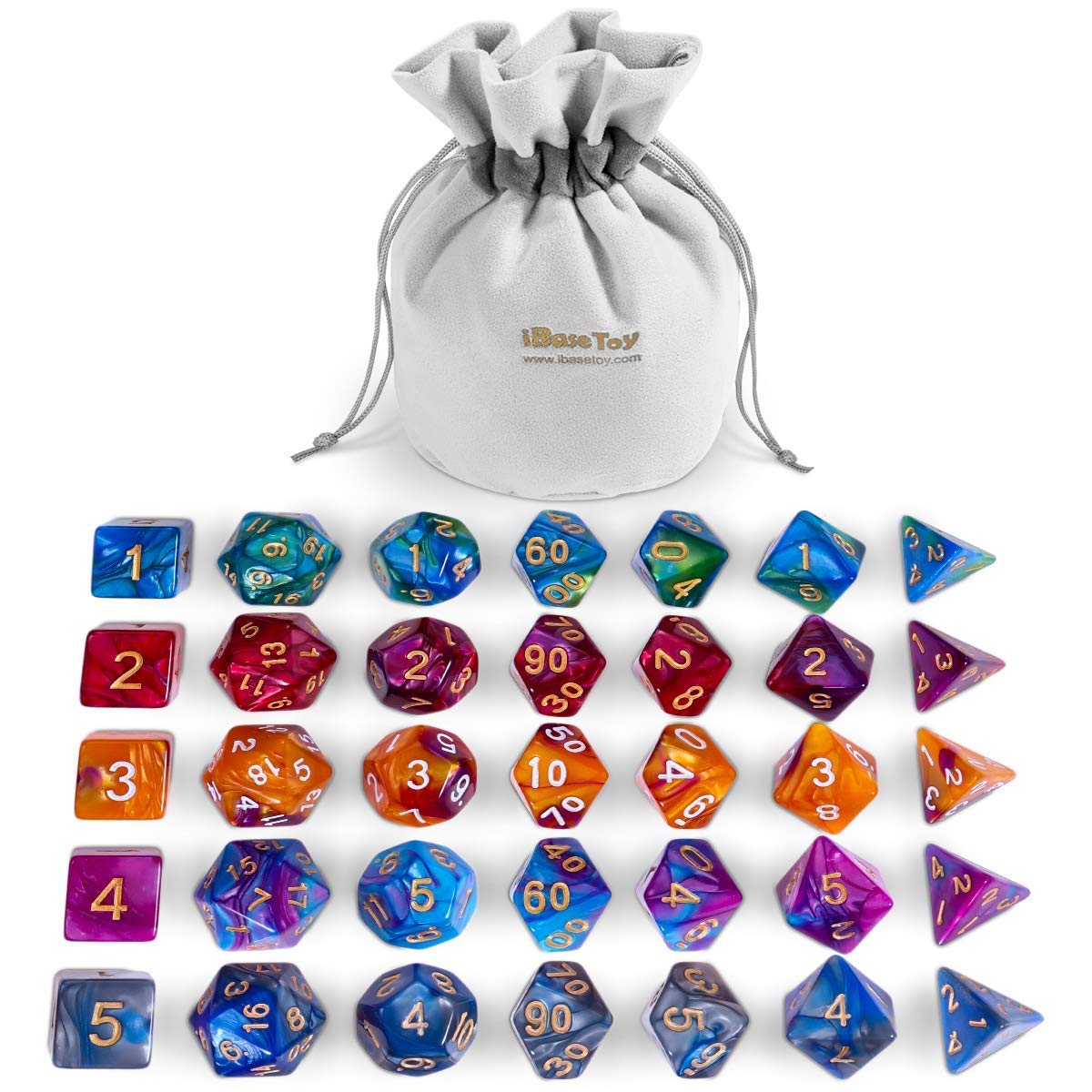 DND Dice Set, Polyhedral 7-Die Dice Set, Role Playing Game Dice Dungeons Dragons, Double Colors D&D Dice Sets Table Games Grey Pouch