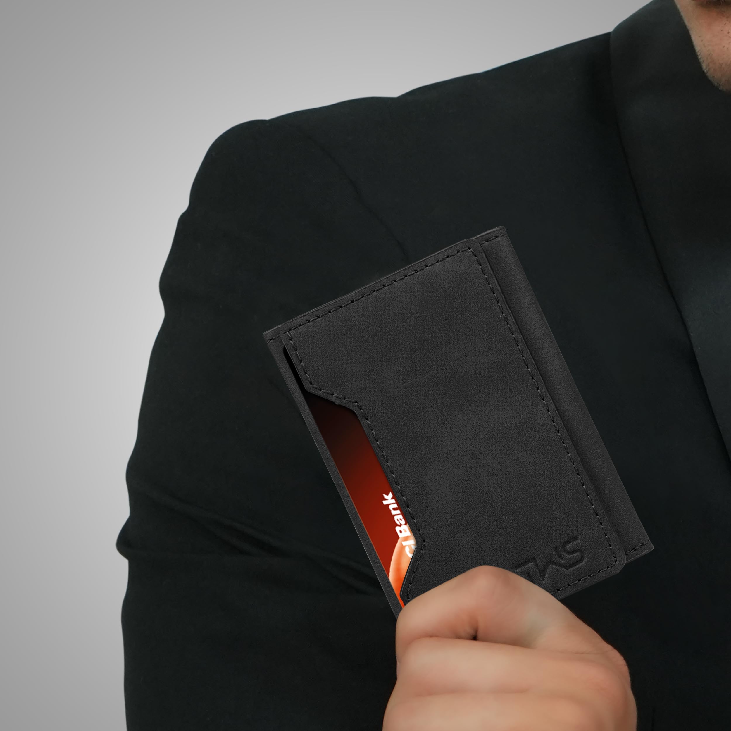 The Wallet Store Magna Suede Vegan Leather Cardholder (Black)