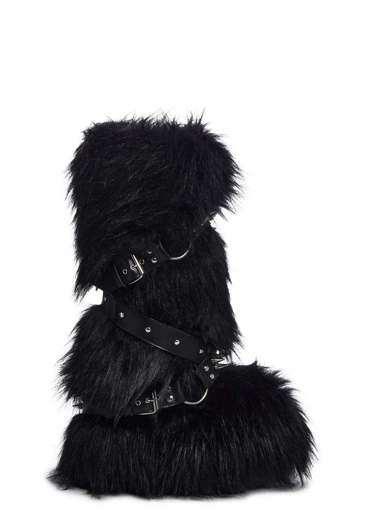 Dolls Kill Wild Instincts Faux Fur Boots by Club Exx Womens Knee High Platform Boots with Buckle Straps