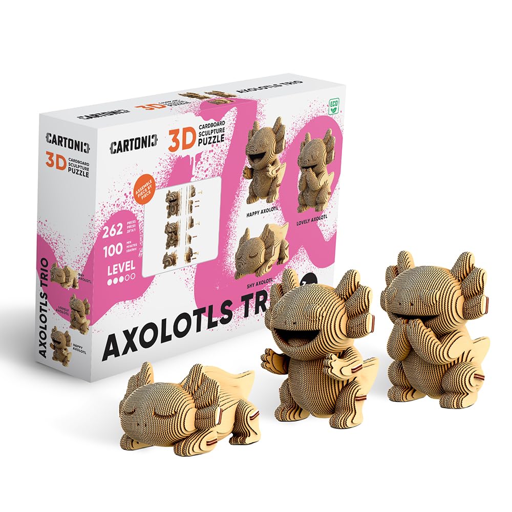 Axolotl Trio 3D-Puzzle aus Karton – Bausatz 3 Modelle