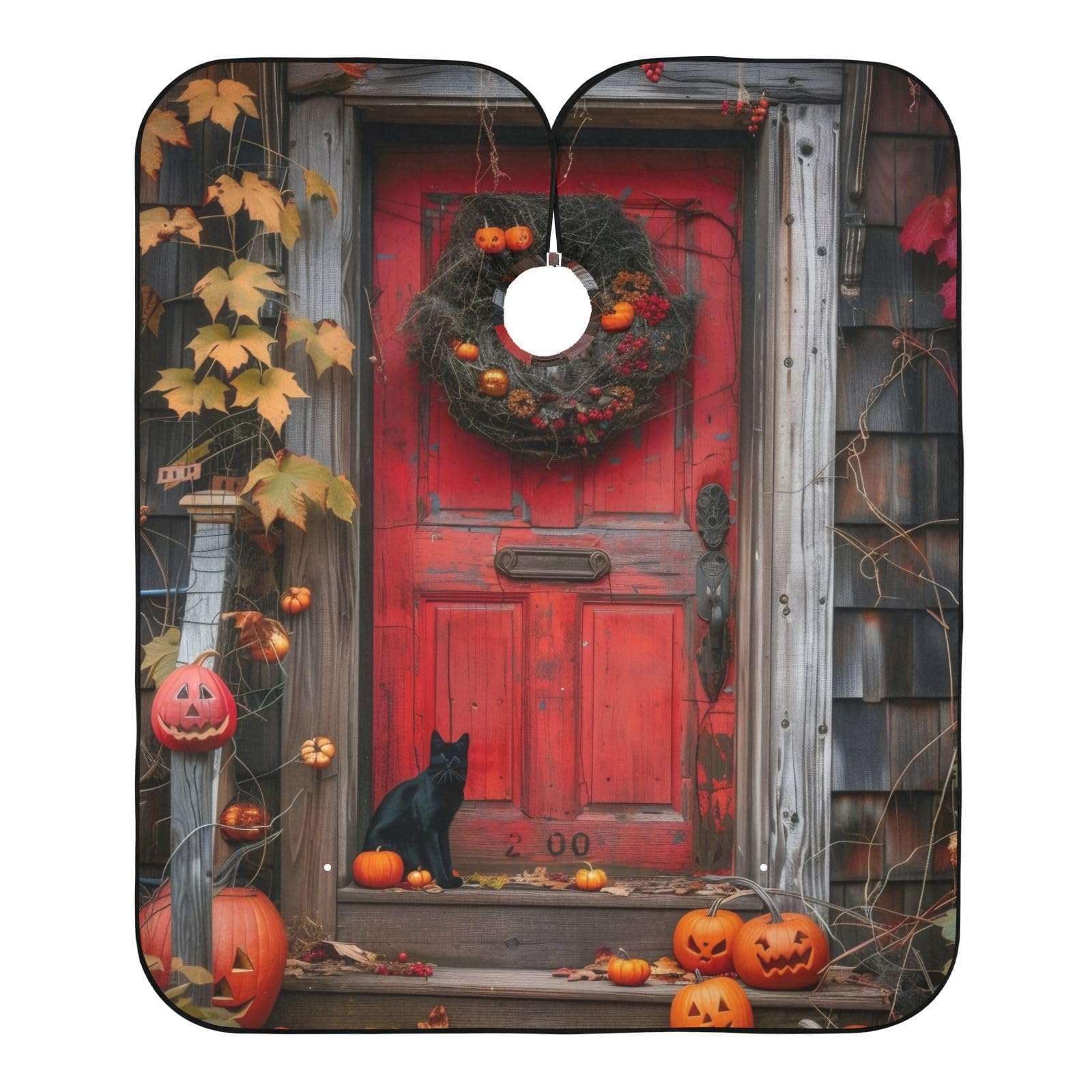 Takiito Halloween Door Barber Cape for Men, Waterproof Haircut Cape Hairdressing Cape Beard Apron Cape for Salon Home Use, 55x65 in