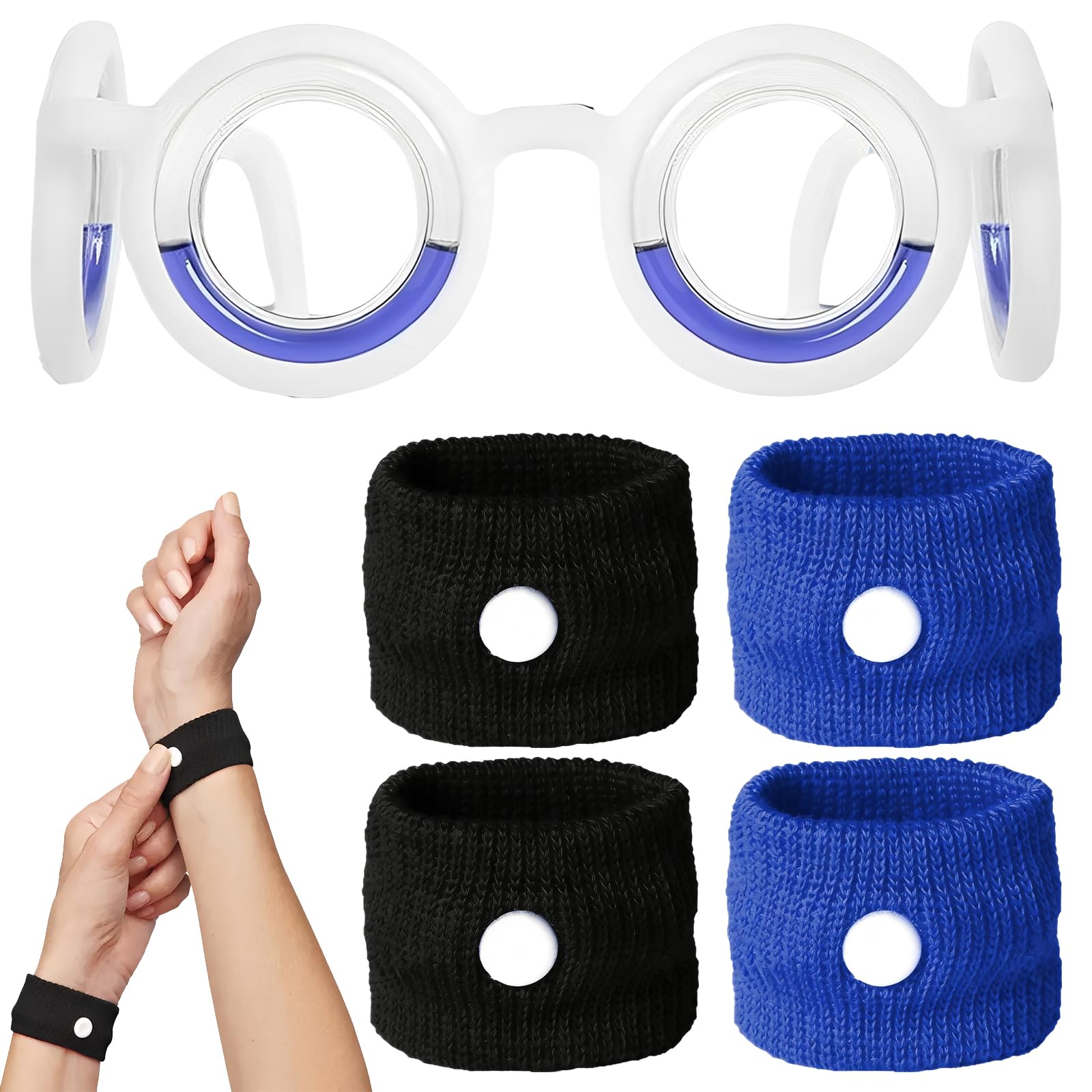 Lunettes Anti Mal des Transports et Anti Nausée, avec 2 Bracelets Anti Vomissement, pour Voiture, Bateau, Croisière et Avion