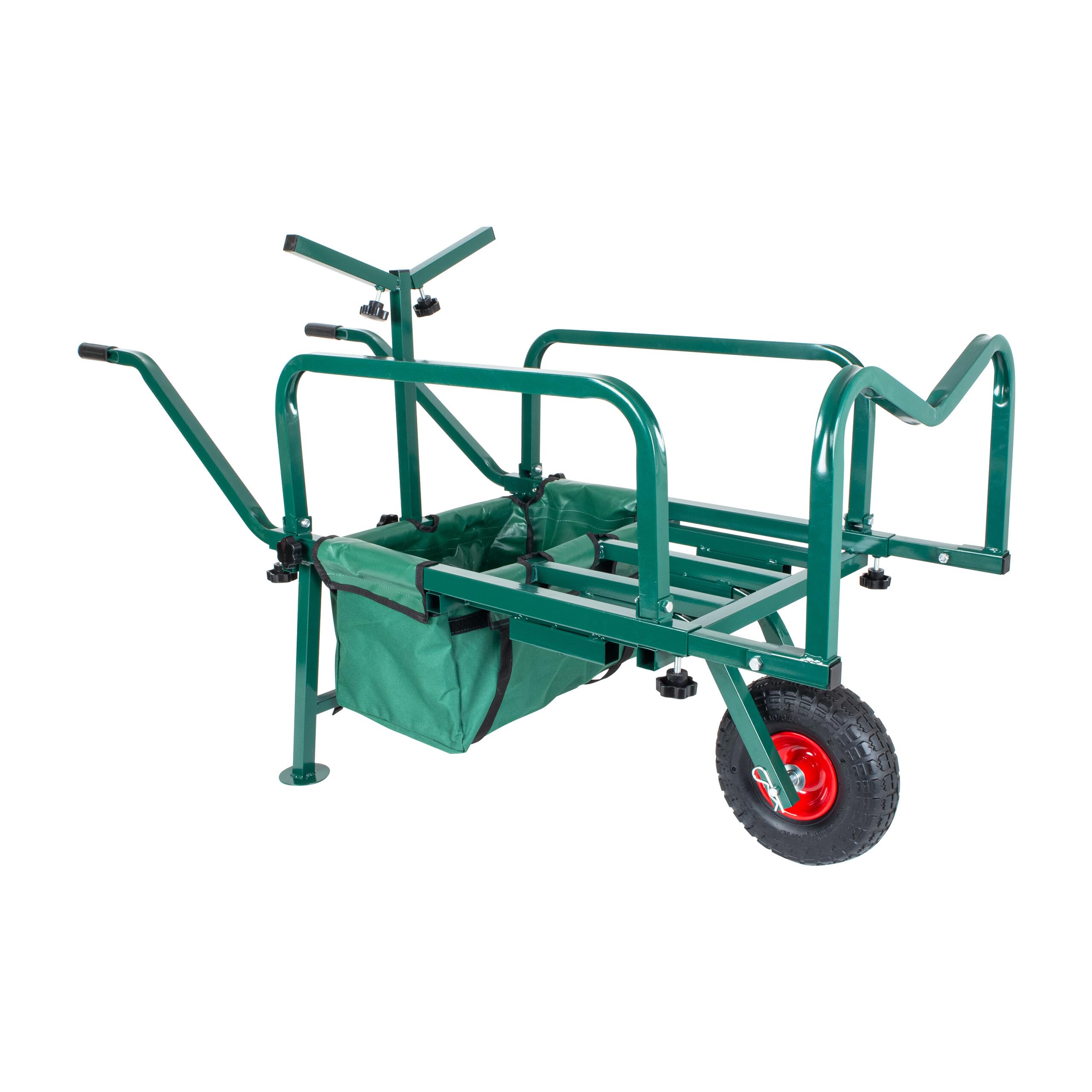 Relaxdays Angelwagen Transportwagen, Lastenkarre mit Tasche, HBT: 65x145x55 cm, verstellbar & klappbar, Stahl, grün