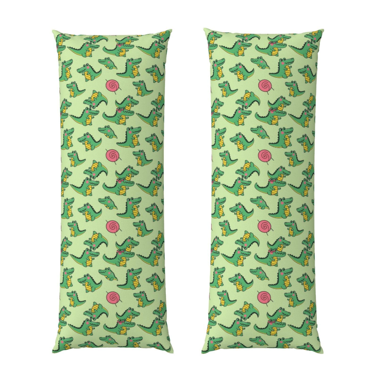 Body Pillow Cover 20x54, Cute Crocodile Cartoon, Decorative Zippered Pillowcase, Soft Cozy Flannel Fabric, Cushion Case for Couch Sofa Bedroom Home Decor