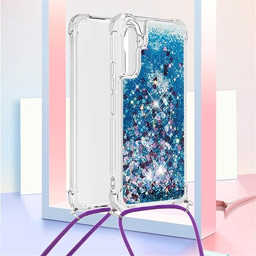 Miniatura 2 de Funda para teléfono compatible con Samsung Galaxy A34 5G, silicona TPU suave transparente con purpurina de arena movediza líquida con cordón