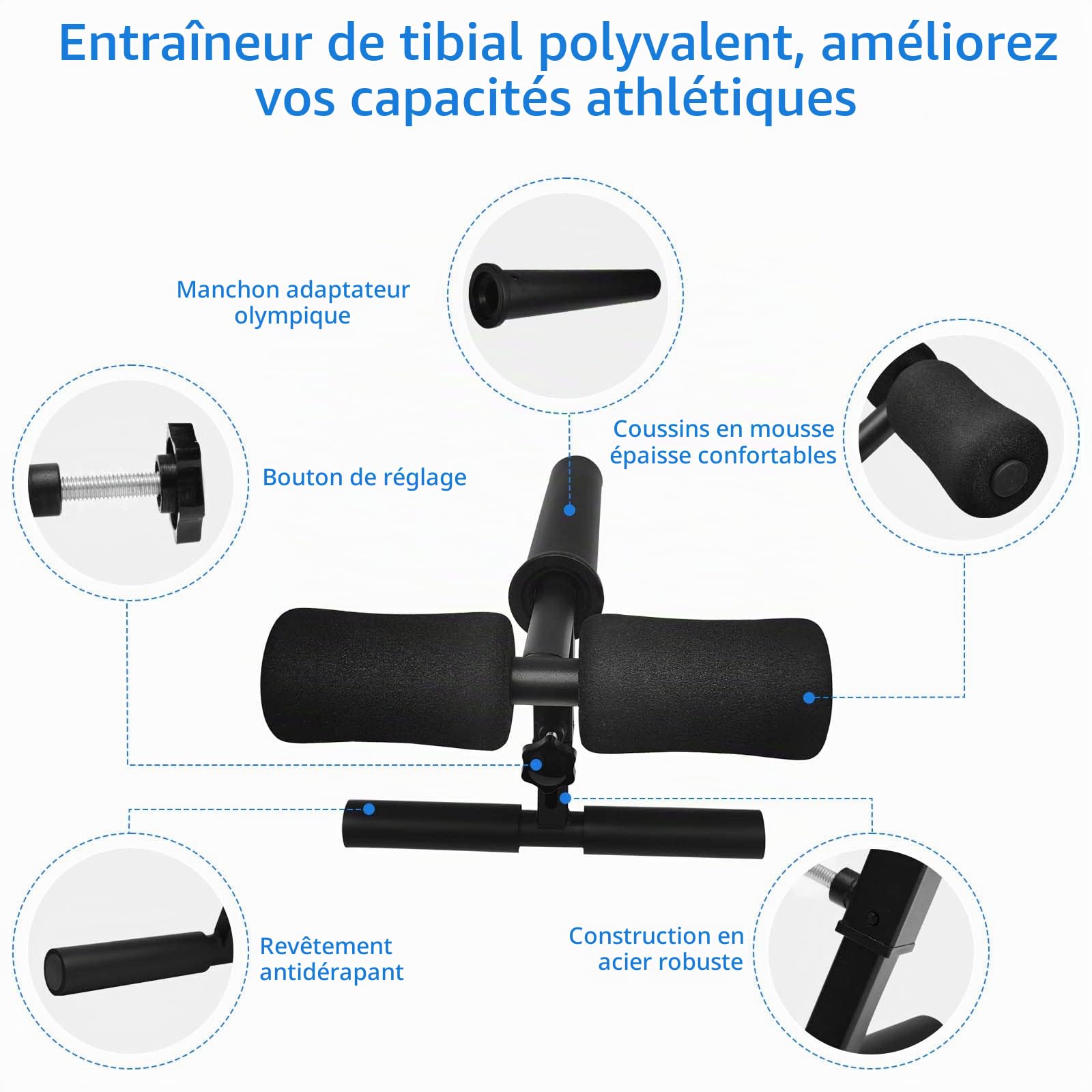 Tib Bar Tibialis Trainer, Topfinder Entraînement du Muscle Tibial Antérieur Réglable Knees Over Toes Calf Raise Machine Entraîneur de Tibia Barre Tibialis