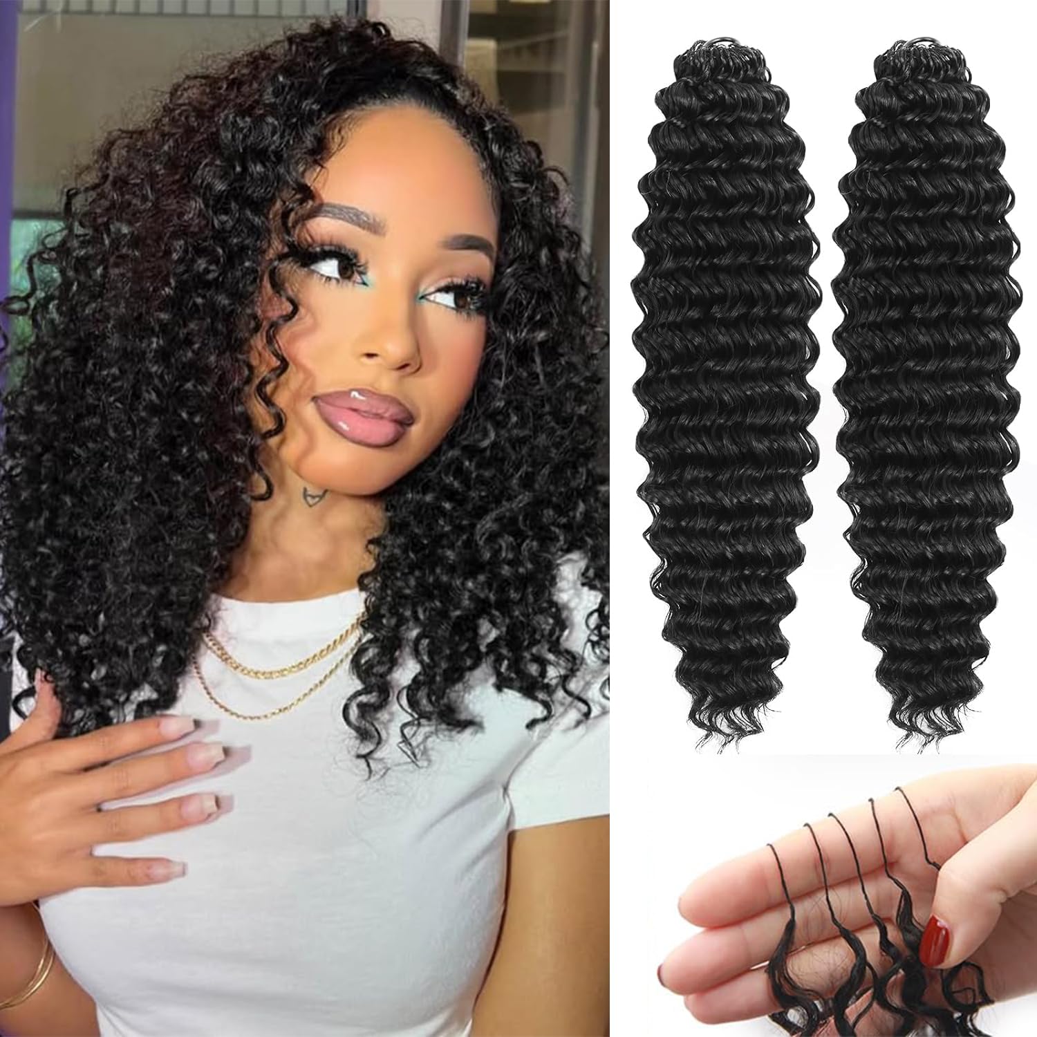 Deep Wave Knotless Pre-Separated Crochet Hair Extensions Human Hair Crochet Hair Natural Black Feather Crochet Extensions De Cheveux Cheveu Humain 16 Pouces 100g