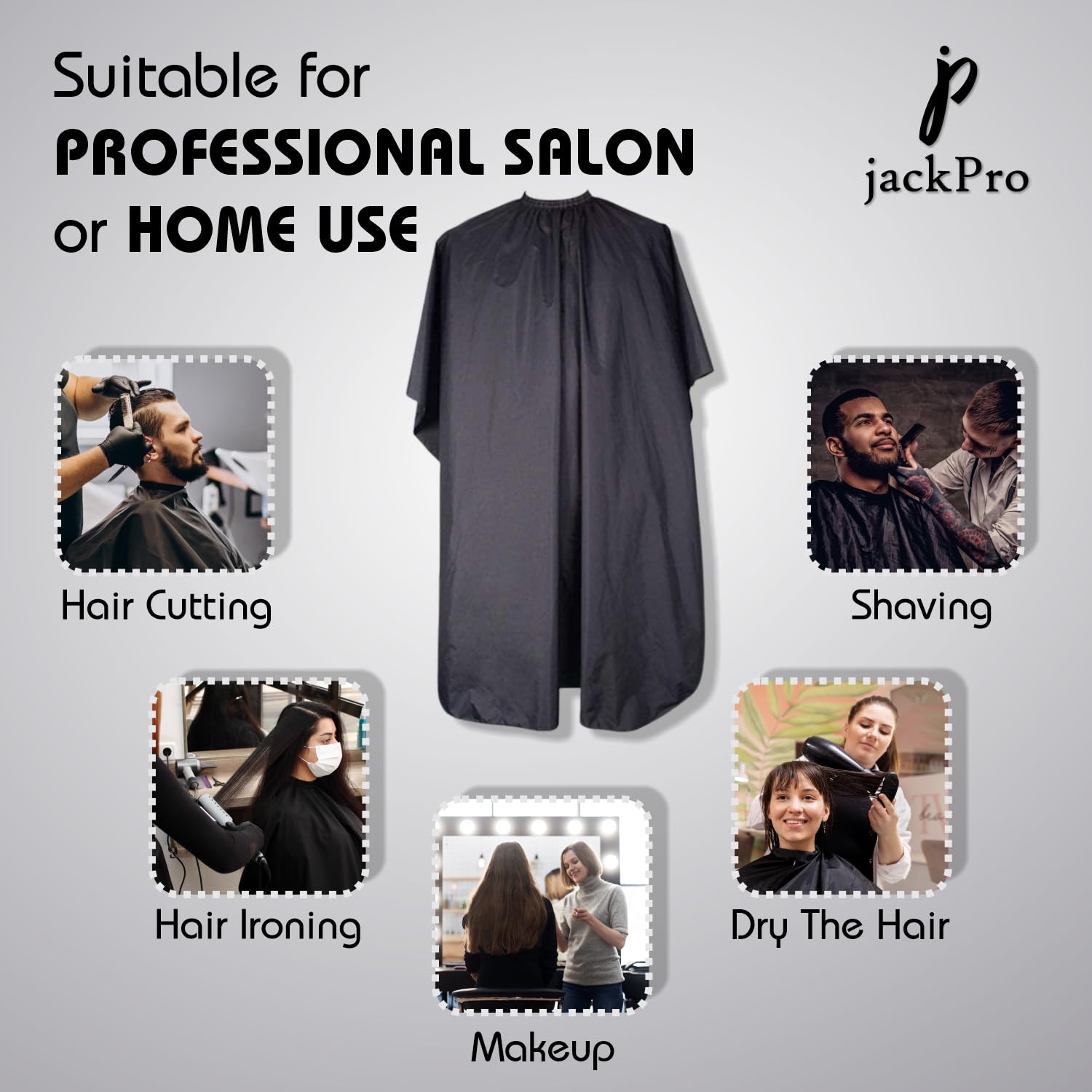 jackPro Signature Hair Cutting Kit | Cape/Apron, 500ml Spray Bottle, Wooden Dusting Brush | For Barber, Unisex Salon, Home (Pack of 3) 3