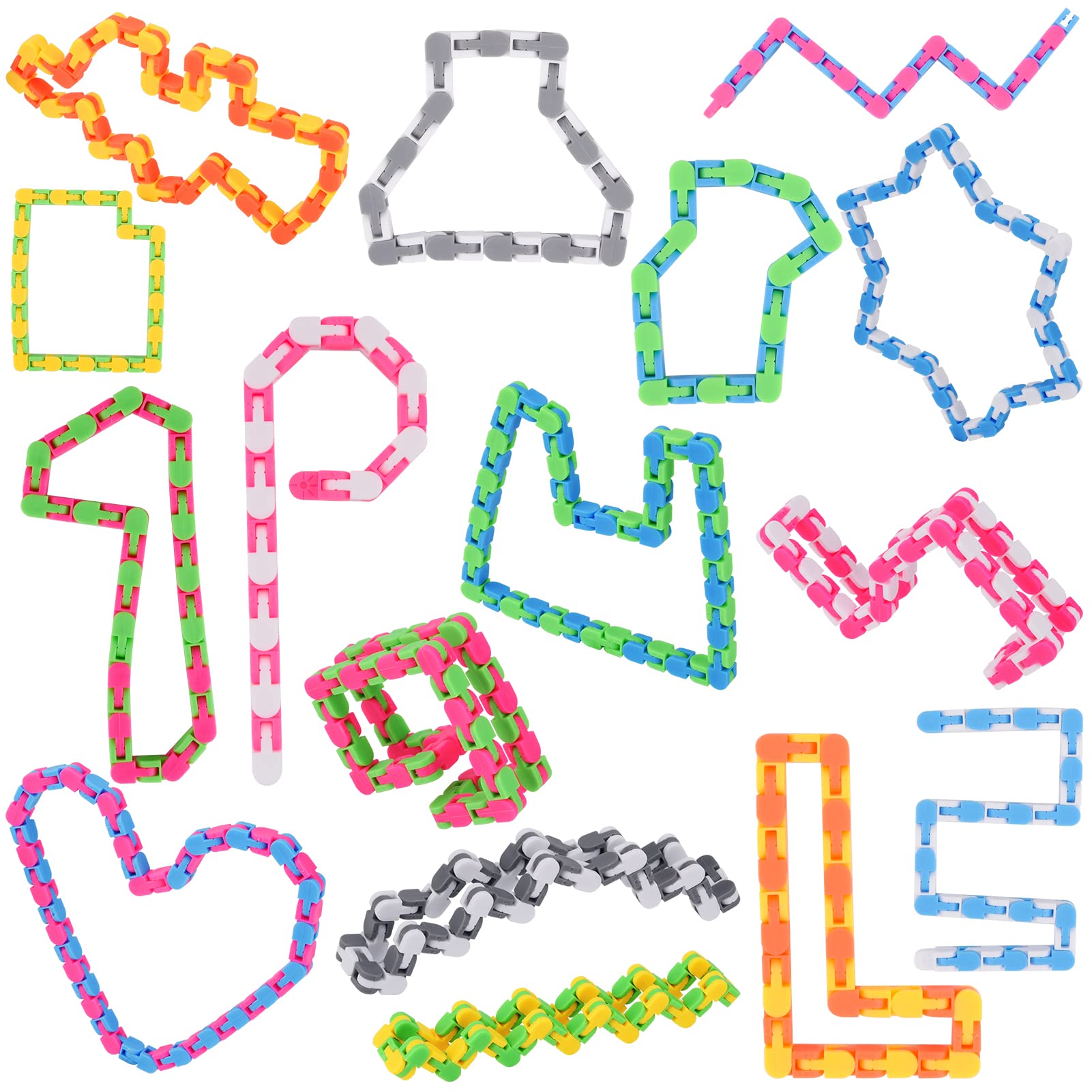 Qweryboo 16Pcs Wacky Tracks Fidget Toys Snake Puzzles Sensory Toys - Stress Relief Keeps Fingers Busy and Minds Focused Gift for Easter Party Favour