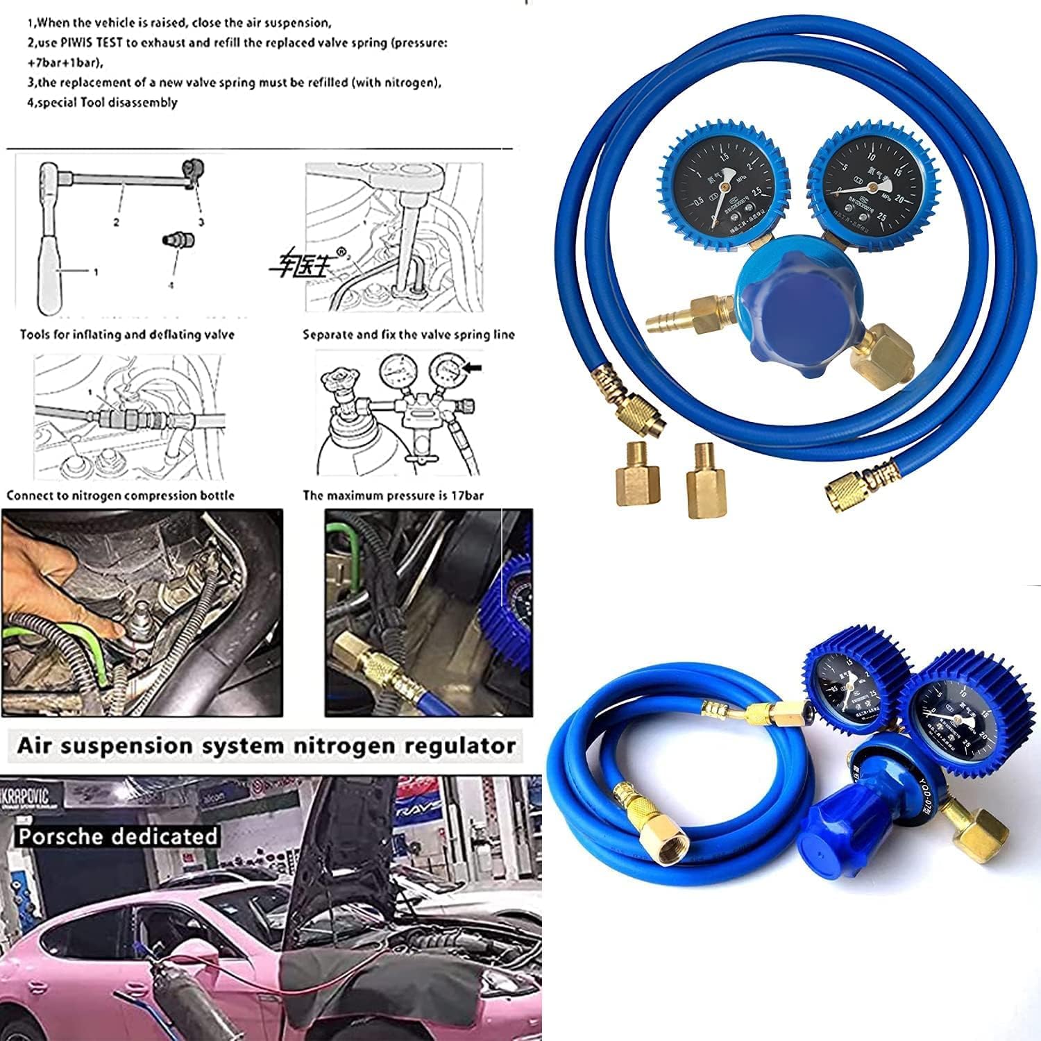 ZKTOOL Regulator azotu do zawieszenia pneumatycznego Kompatybilny z Porsche Cayenne Palamera 9825 00072198250