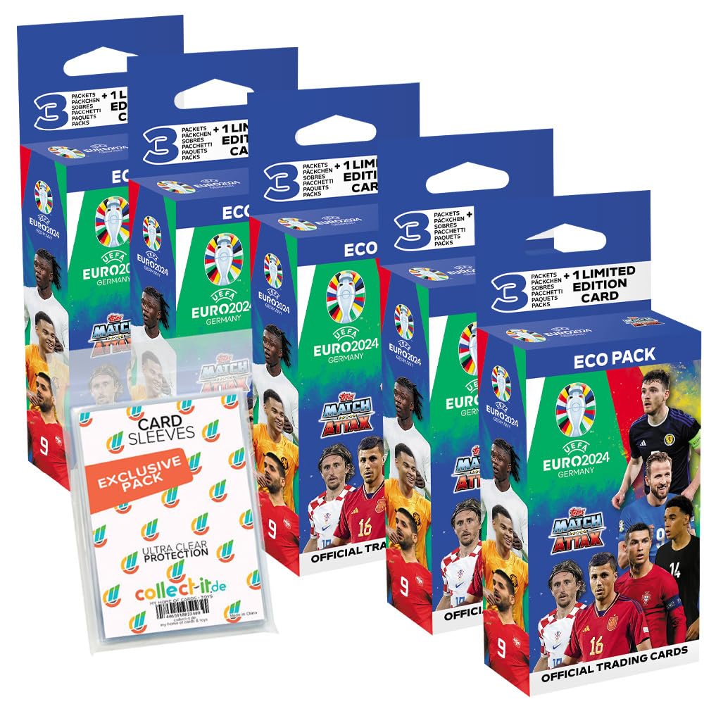 Bundle mit Match Attax UEFA Euro 2024 Germany - 5 Blister + Exklusive Collect-it Hüllen