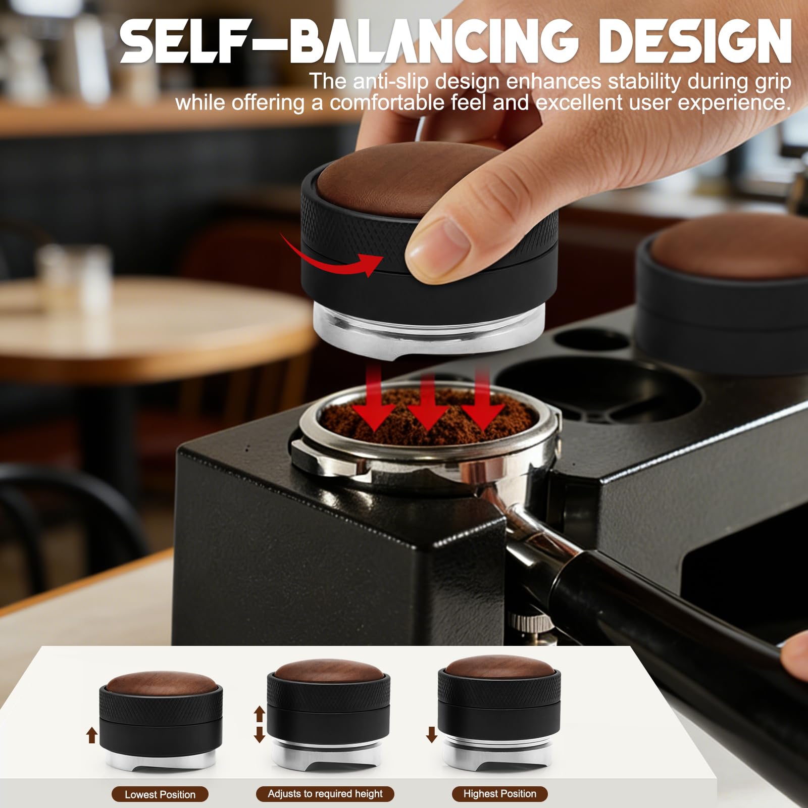 Tamper Café 58mm Professionnel, Distributeur de Poudre 58mm et Tapis en Silicone – Kit Barista Premium pour Espresso, Base Inox, Manche Bois, Outil de Tassage Compatible Porte-Filtre 58mm