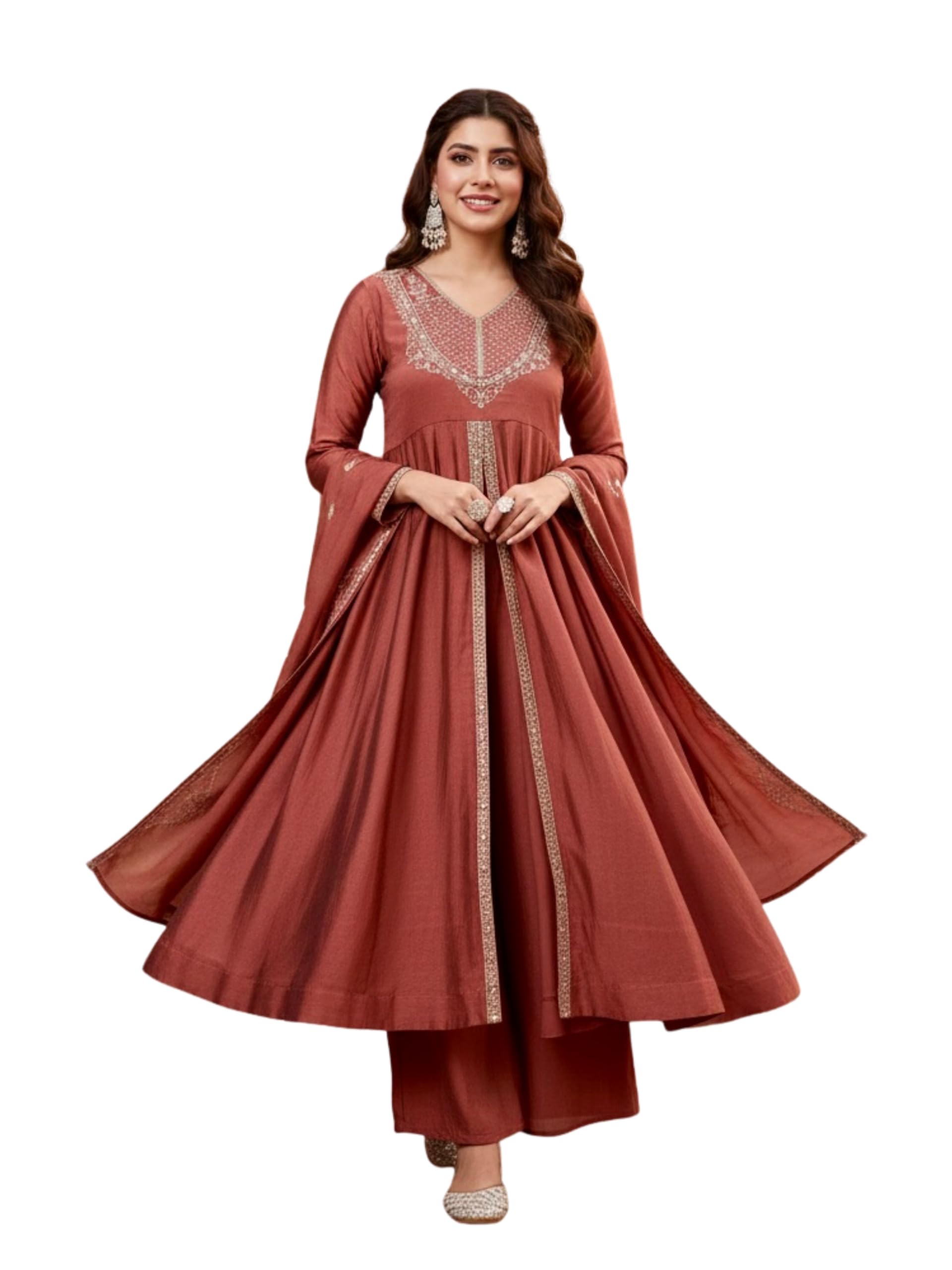 MOKOSH Women’s Silk Heavy Embroidered Anarkali Suit Set with Dupatta