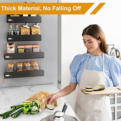 Miniatura 7 de Estante magnético para especias para refrigerador, estante magnético, organizador de especias para refrigerador, paquete de 2 con 8 ganchos,