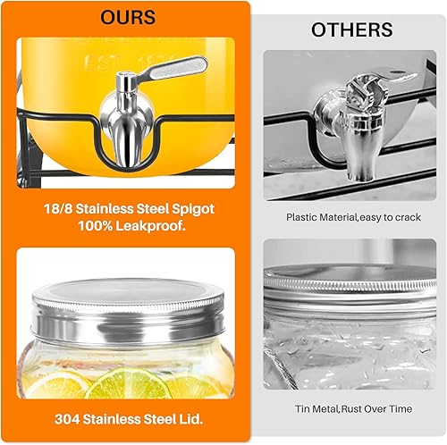 Miniatura 3 de Dispensador de bebidas con soporte juego de 2 dispensador de bebidas de vidrio de 1 galón con grifo y tapa de acero inoxidable más cilindro de hielo