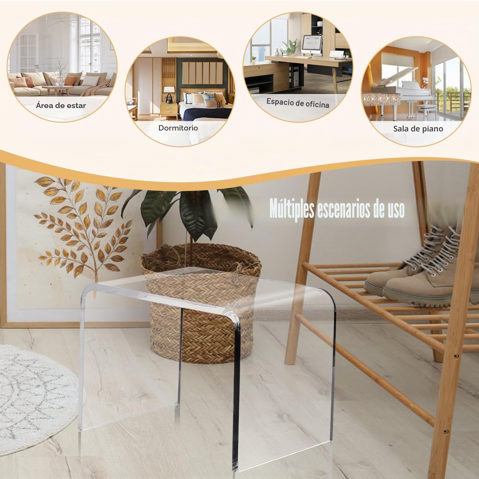 TWSOUL Mesa auxiliar de acrílico transparente, mesa auxiliar en forma de U con bordes redondeados,elegante mesa de centro moderna pequeña,bancos de ducha, taburete de acrílico, taburete transparente