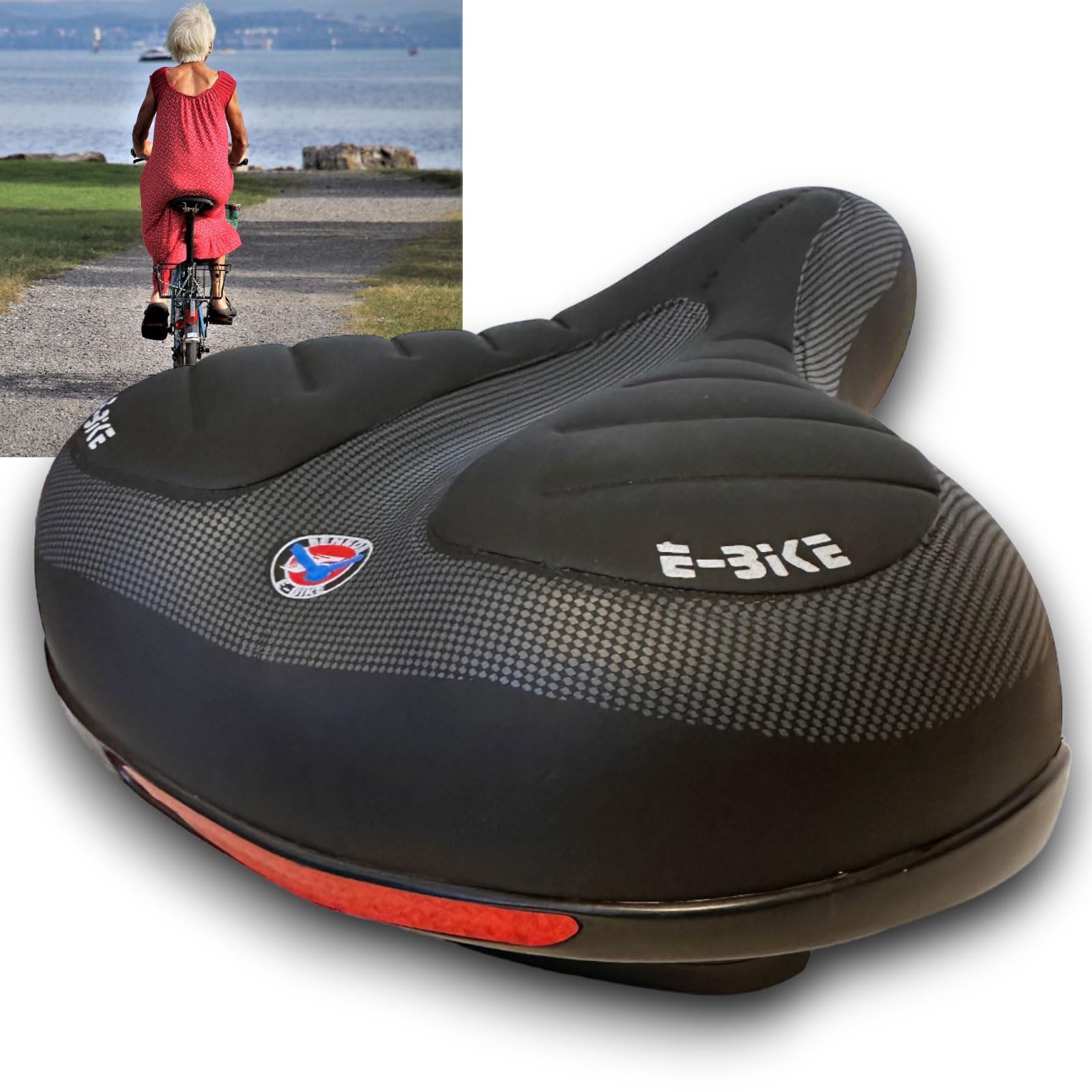 Siodełko rowerowe, komfortowe siodełko rowerowe, szerokie, damskie, męskie, czarne, typ E-Bike, ergonomiczne, amortyzujące wstrząsy, oddychające, wodoszczelne, wygodne siodełko rowerowe