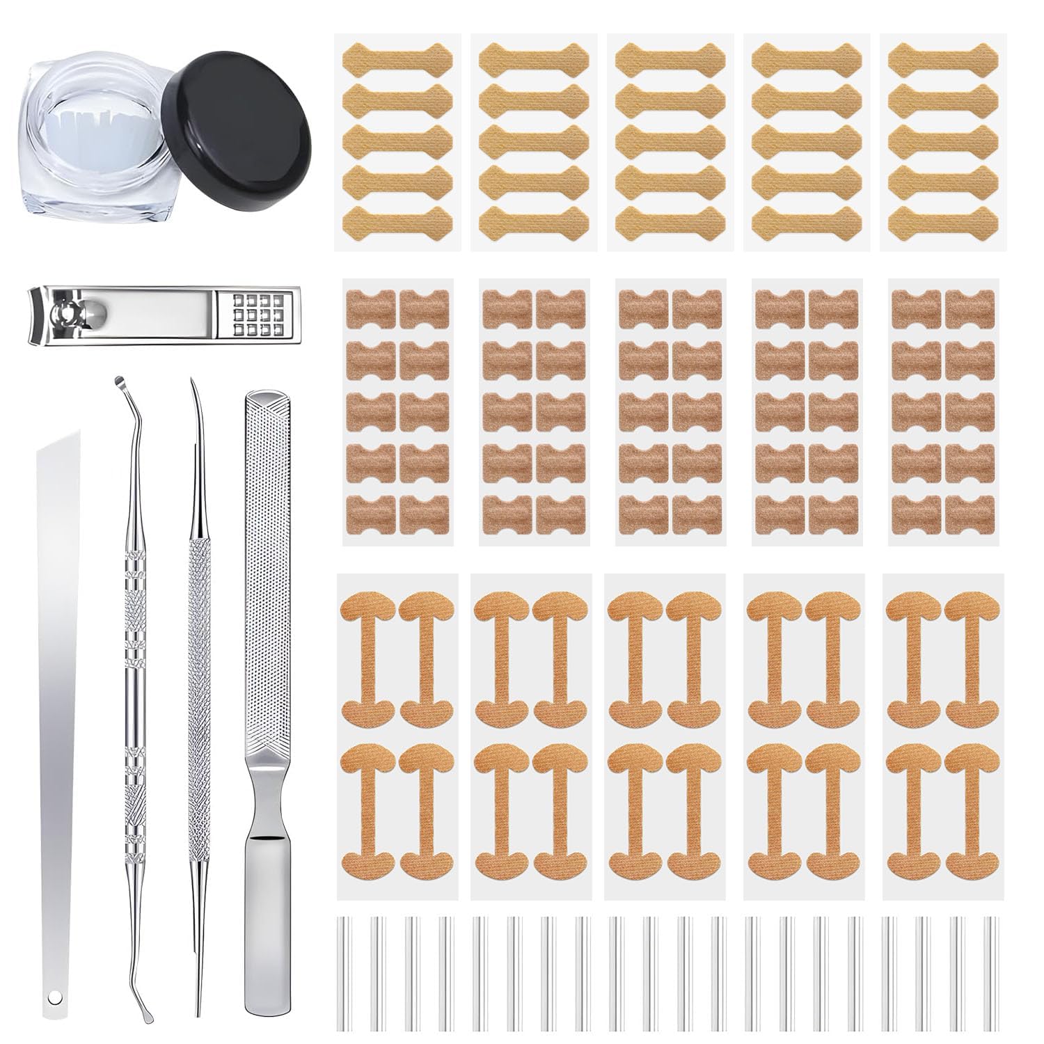 120pcs Ingrown Toenail Removal Kit, Professional Ingrown Toenail Corrector Kit, 3 Types Shaped Strips Toenail Stickers with 5 Pedicure Tools, Effective Removal of Ingrown Toenails