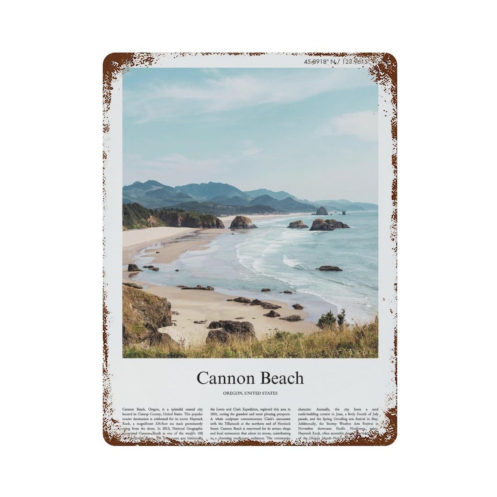 xiaoxiaoshen Cannon Beach Oregon, United States, USA City Scenery Wall Decor Art Metal Tin Poster Modern Home Decor Art Home Bar Shop Decorations Vintage Sign 40x30cm