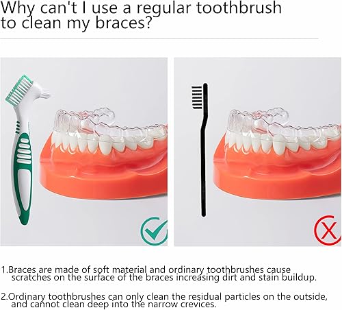 Miniatura 5 de Octuitey Cepillo de dientes para dentaduras dentales, 4 unidades, cepillo de limpieza de dentaduras, cepillo de dientes de doble cara, cerdas