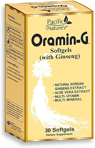 Pacific Nature's Oramin G (30 cápsulas blandas) con ginseng coreano, aloe vera, complejo de vitamina B y zinc para brindar energía, inmunidad y