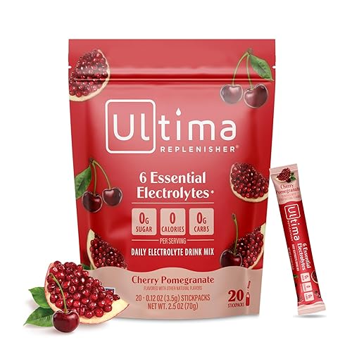 Ultima Replenisher - Electrolitos hidratantes en polvo cereza granada bolsa de 20 unidades sin azúcar 0 calorías 0 carbohidratos sin gluten