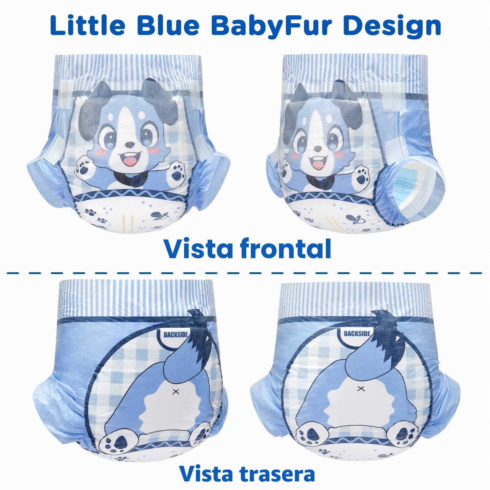 LittleForBig Cierre de Gancho y Bucle Ajustable Pañal Impreso Adultos Dorso de Tela 10 Piezas - Azul Pequeño BabyFur (Medium 71-96 cm)