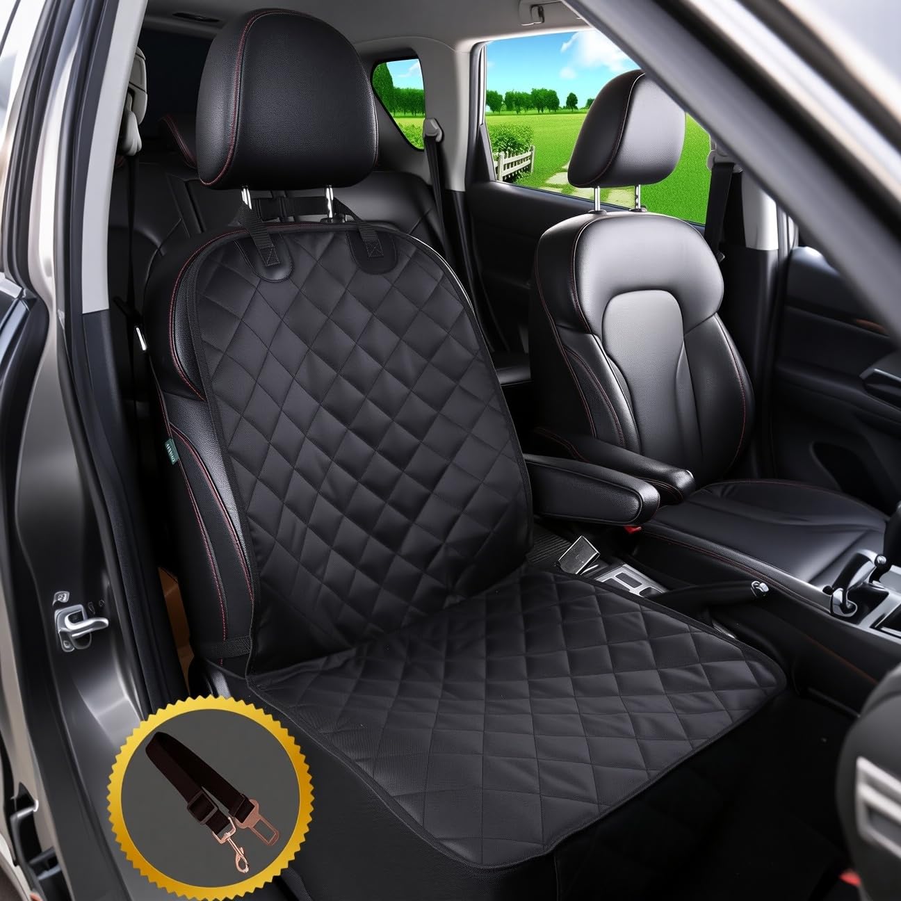 Alfheim Coussin Siège voiture anti usure pour Animaux De Compagnie/Chien, Ancrage Fixe De Caoutchouc Fond Anti-Dérapant Et ceinture De Sécurité, réglable (avant Et séparé Unique Utilisation)