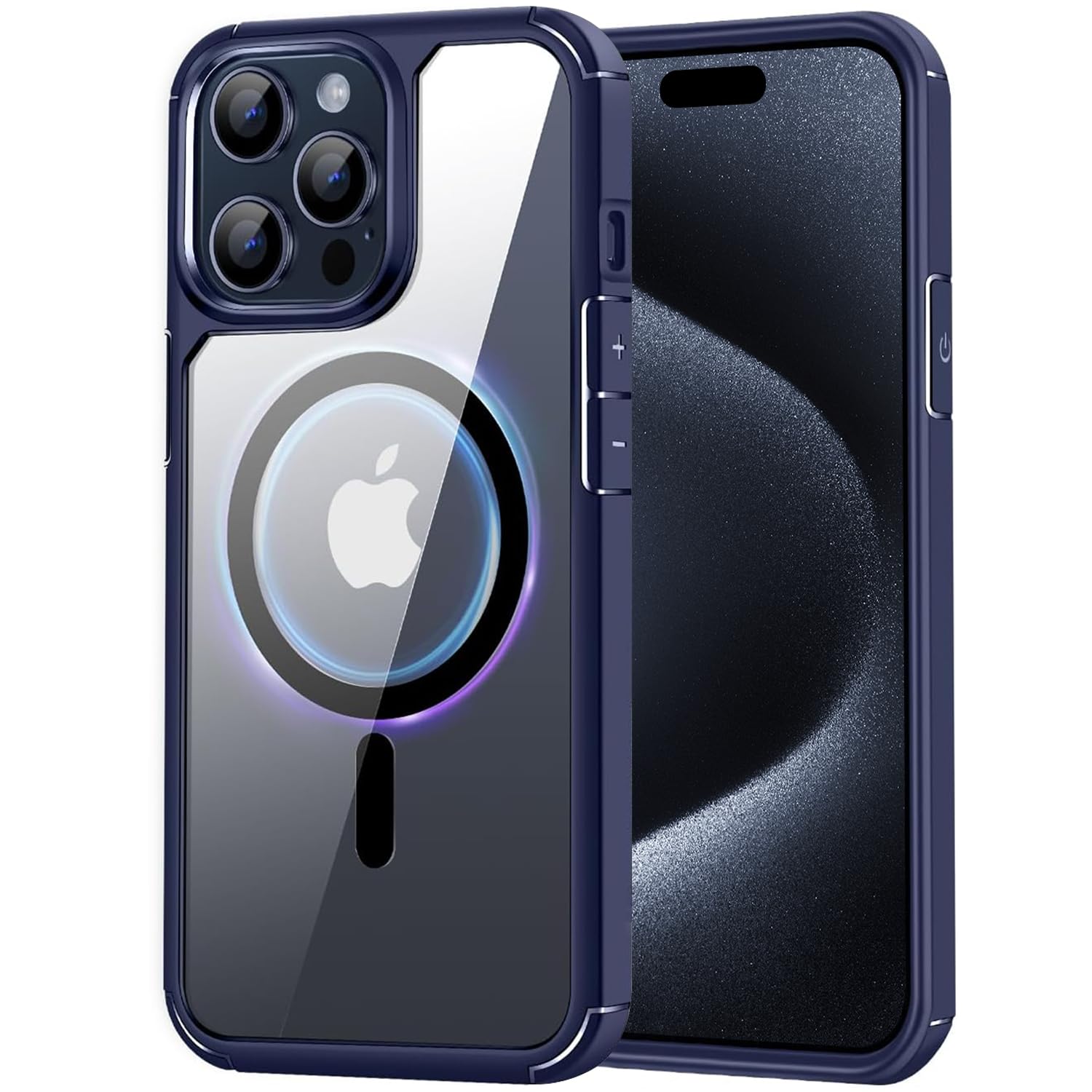 YoYoTechDesigned for iPhone 15 Pro Magnetic case Compatible with Magsafe Defender Military Shockproof,Hard Back Case,Ultra-Thin Crystal Back-Anti-Scratch Cover-Titanium Blue