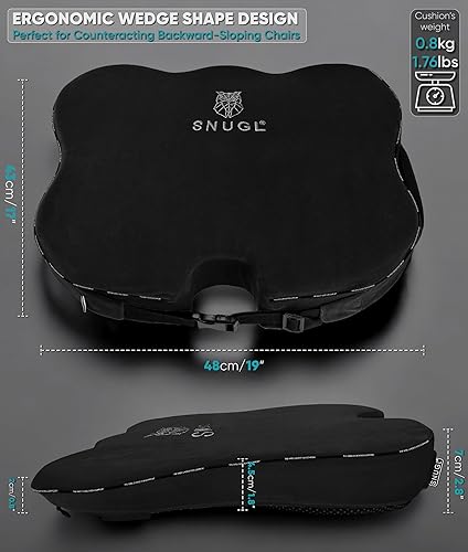 Miniatura 6 de SNUGL Cojín de cuña para coxis  Almohada de doble correa para silla y asiento de automóvil para ciática, coxis, soporte lumbar y corrección de