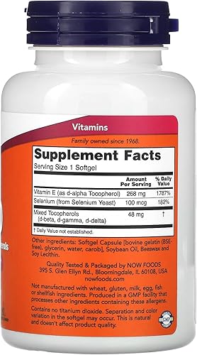 Miniatura 2 de Now Foods E-400 D-Alpha con Tocoferoles Mixtos, 268 mg (400 UI), 100 cápsulas blandas