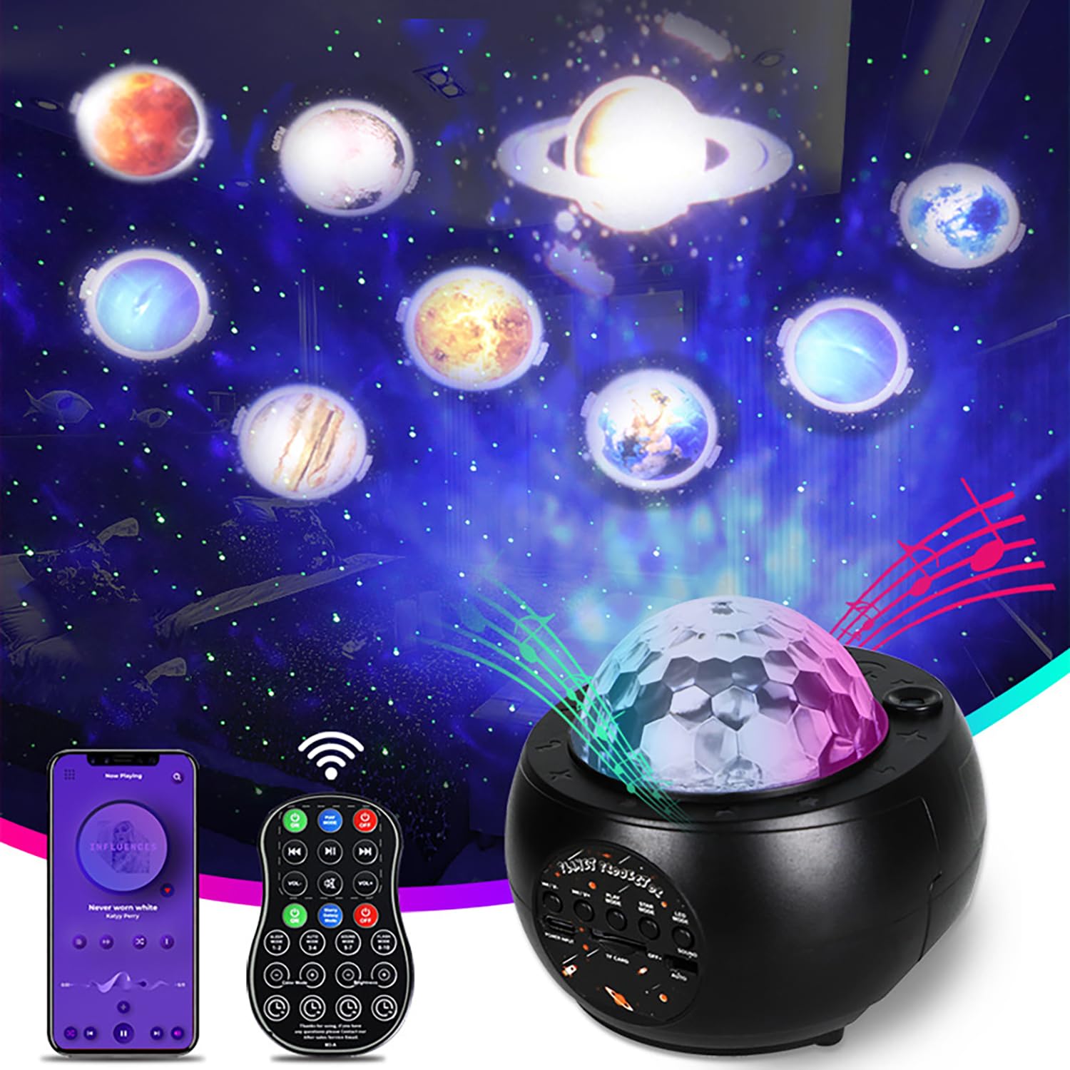 Galaxy Projector, Star Projector for Bedroom, Night Lights Projector with Remote & BT Music Speaker, Multiple Solar System Projector for Kids, Space Lights for Ceiling Decor