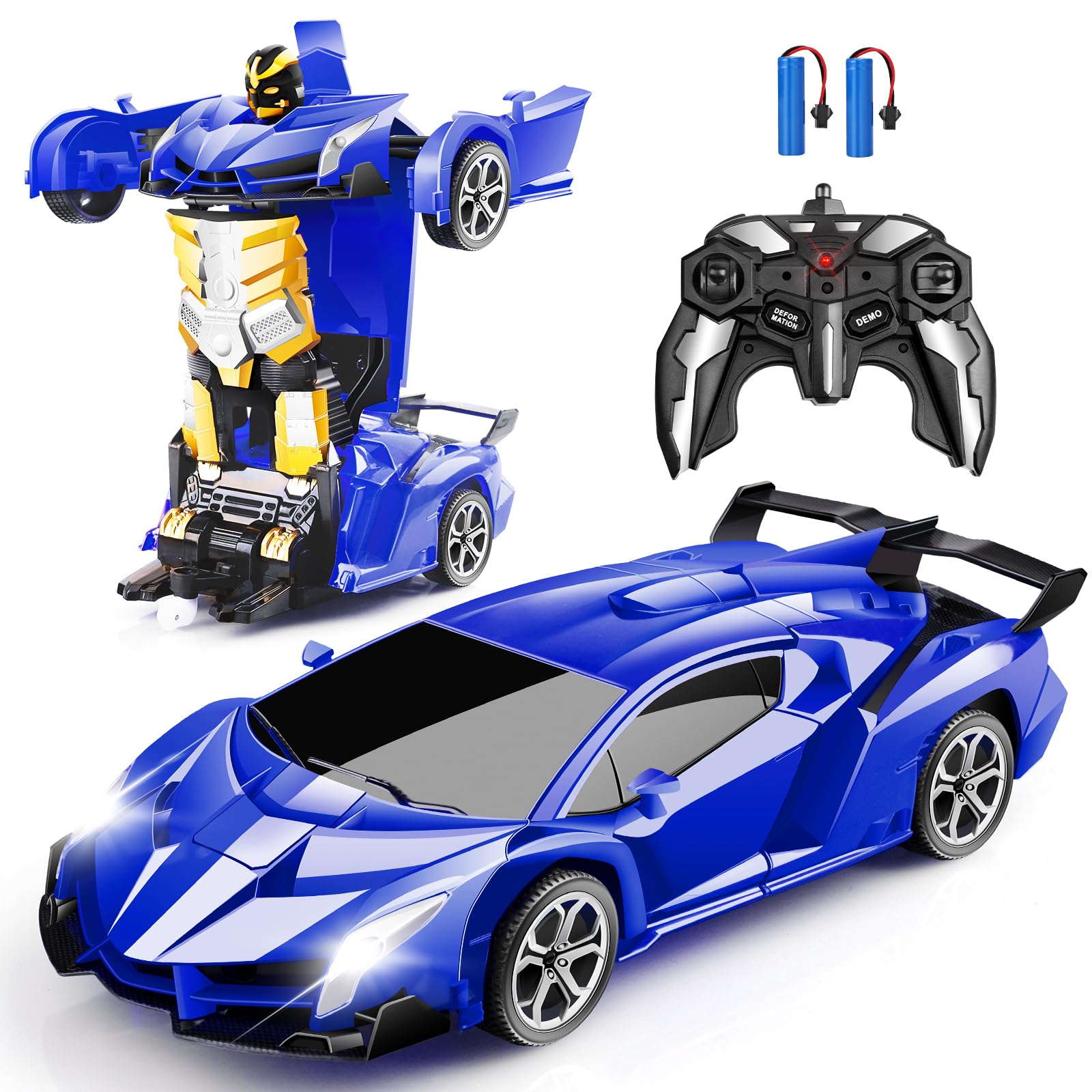 BlackmaRemote Control Car - Transform, One-Button Deformation & 360°Rotating Drifting, Transform Robot RC Car with LED Light, Toy Gifts for 4 5 6 7 8 9 10 11 12 Years Old Boy (Blue)