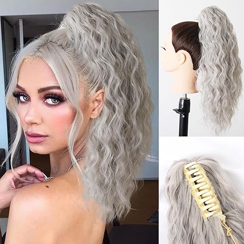 Matthia Extensión de cola de caballo con clip de garra de 18 pulgadas para mujer, extensiones de cola de caballo rizadas y onduladas, extensiones de