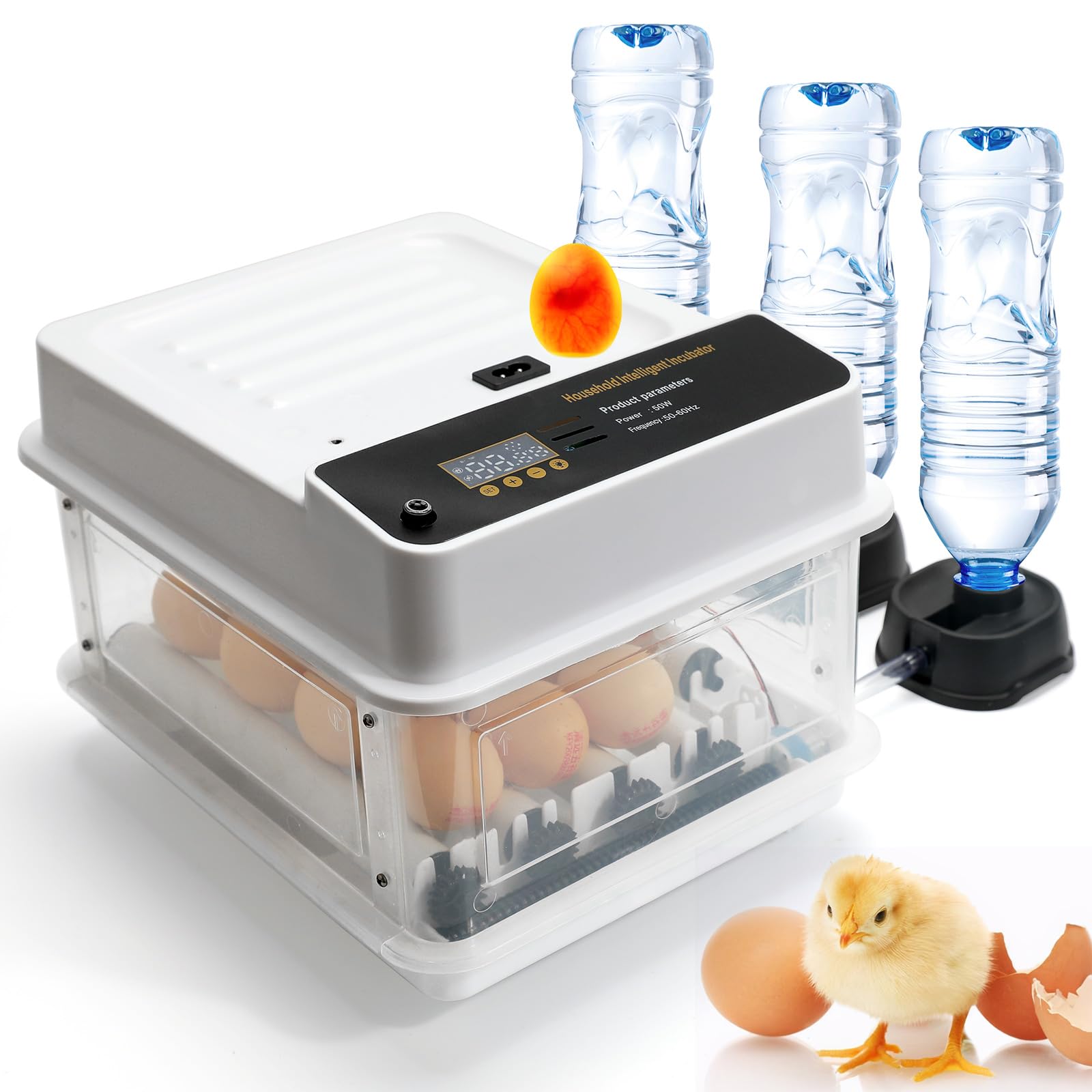 Incubadora totalmente automática, giro automático de 10 a 36 huevos, control de temperatura para incubadora, acceso automático de agua, indicador de humedad para pollos, patos, gansos y palomas (36