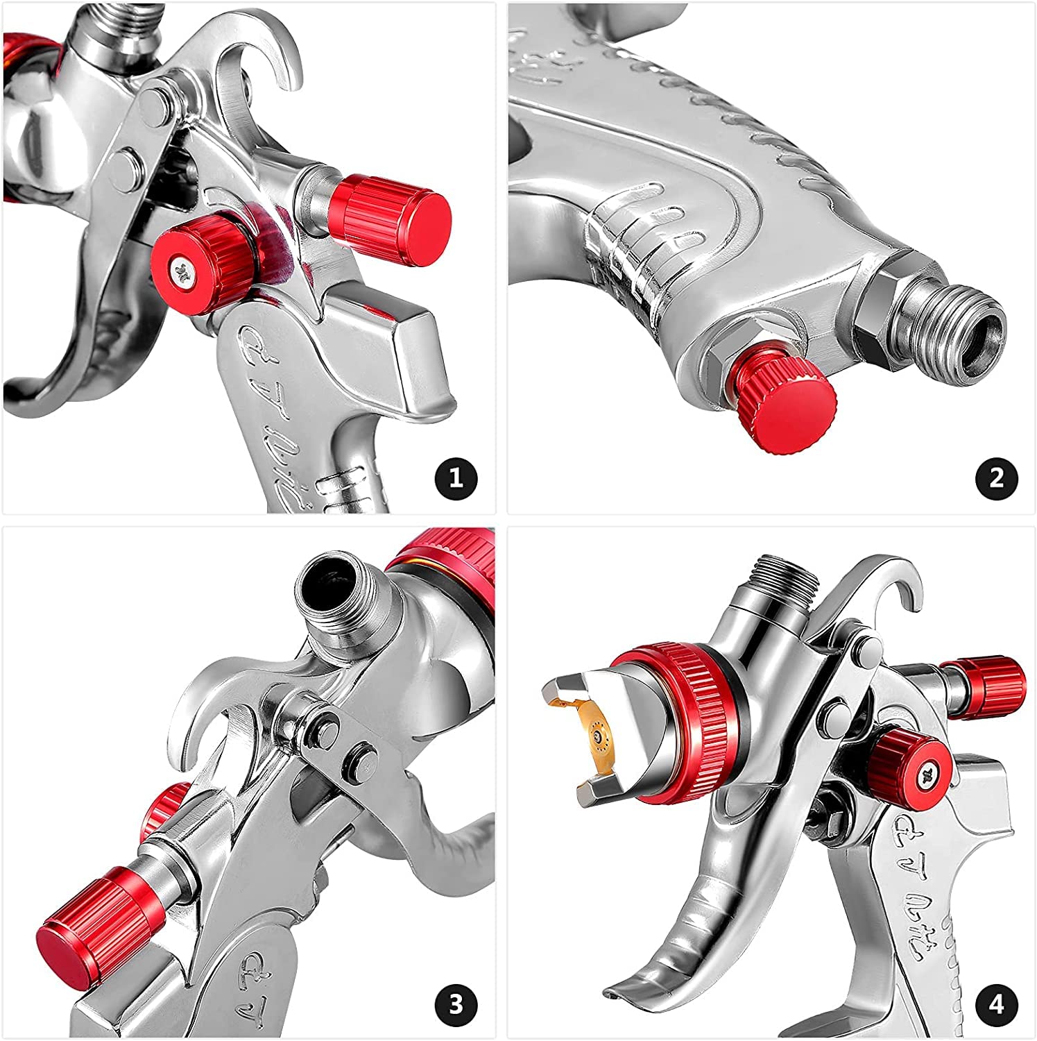 HVLP Pistola a spruzzo con 1.4MM 1.7MM 2.0MM Ugello 600ml Tazza Veicolo Auto Recinzione Strumenti di Pittura Spruzzatori di vernice per interni domestici ed esterni (Rosso)