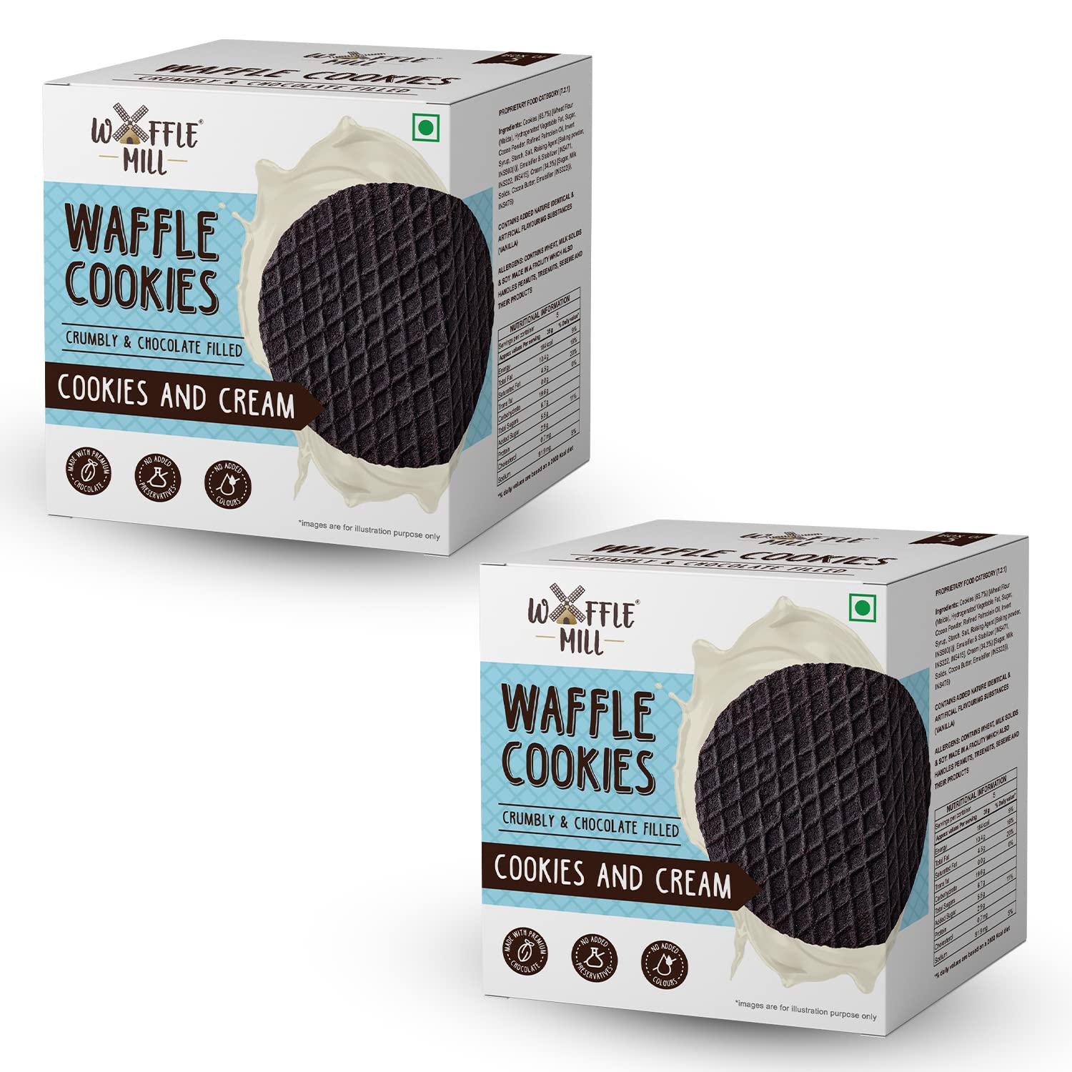 Waffle Mill Waffle Cookies | Cookies & Cream | 1 Box Contains 5 Cookies | Each Box 175gm | 100% Vegetarian and No Added Preservatives (350gm) - Pack of 2 (B0B2PMS4S6) Amazon Price History, Amazon Price Tracker