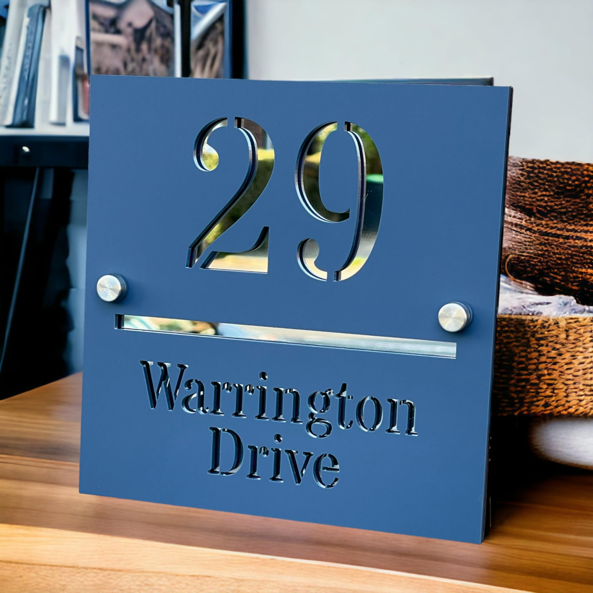 Contemporary House Sign Address Door Number Plaque Signs (Matt Denim Blue Finish) Laser Cut for 3D Effect (Denim Blue & Silver)