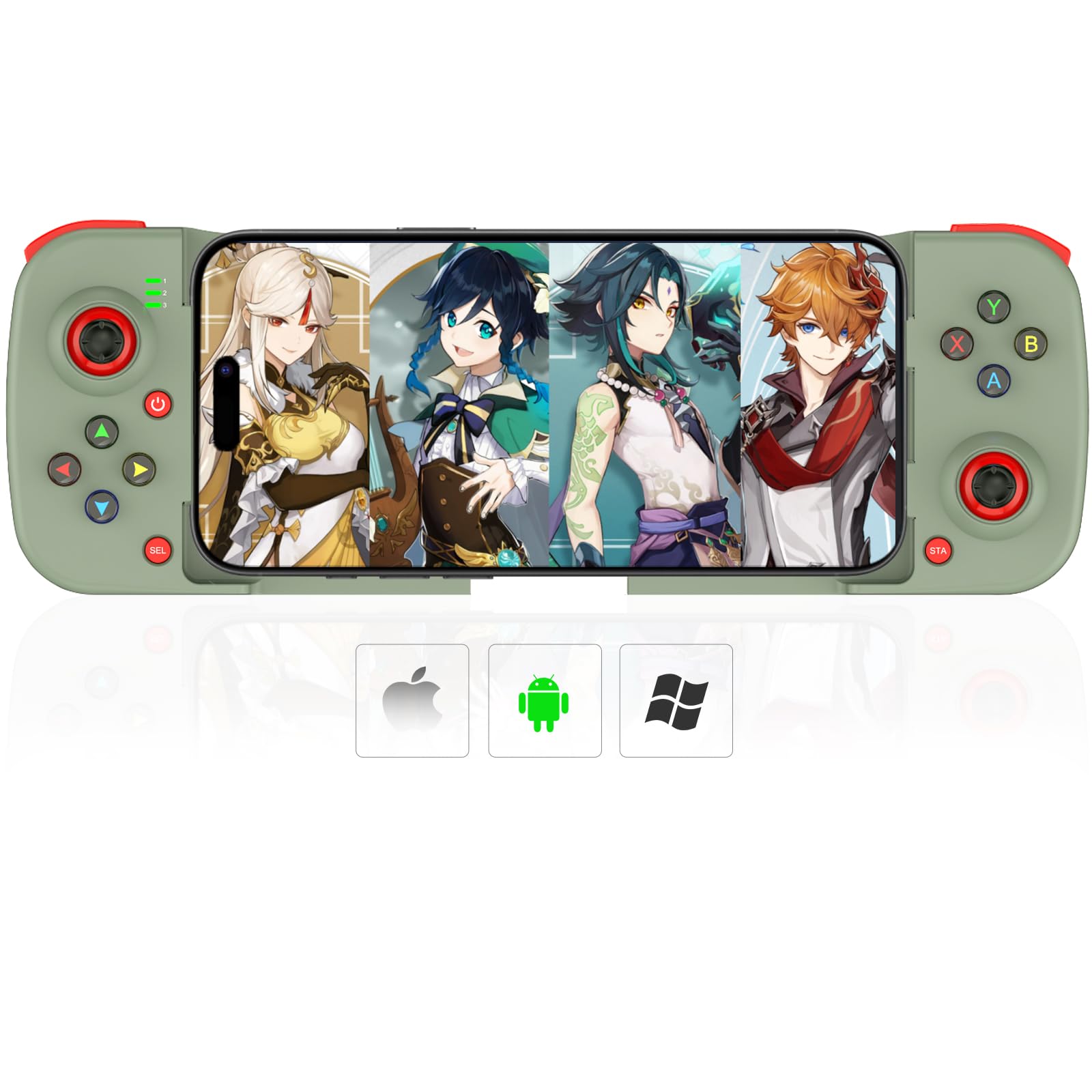 Megadream Controlador de juegos móvil Gamepad para iPhone iOS Android PC: funciona con iPhone 14/13/12/11/X, iPad, Samsung Galaxy, TCL, Tablet, Call of Duty, Apex Legends - Jugar directamente (verde)