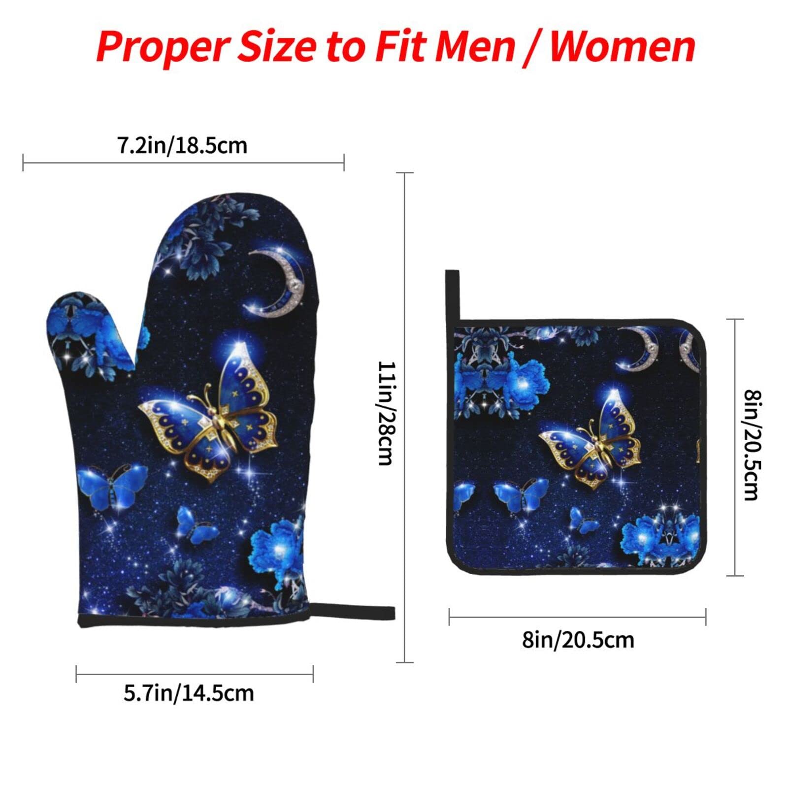 WHJSHOP Ofenhandschuhe & Topflappen Set – 4-teilig, Hitzebeständig & Wasserdicht, Mit Gold-Dekor (Schmetterling/Cello)