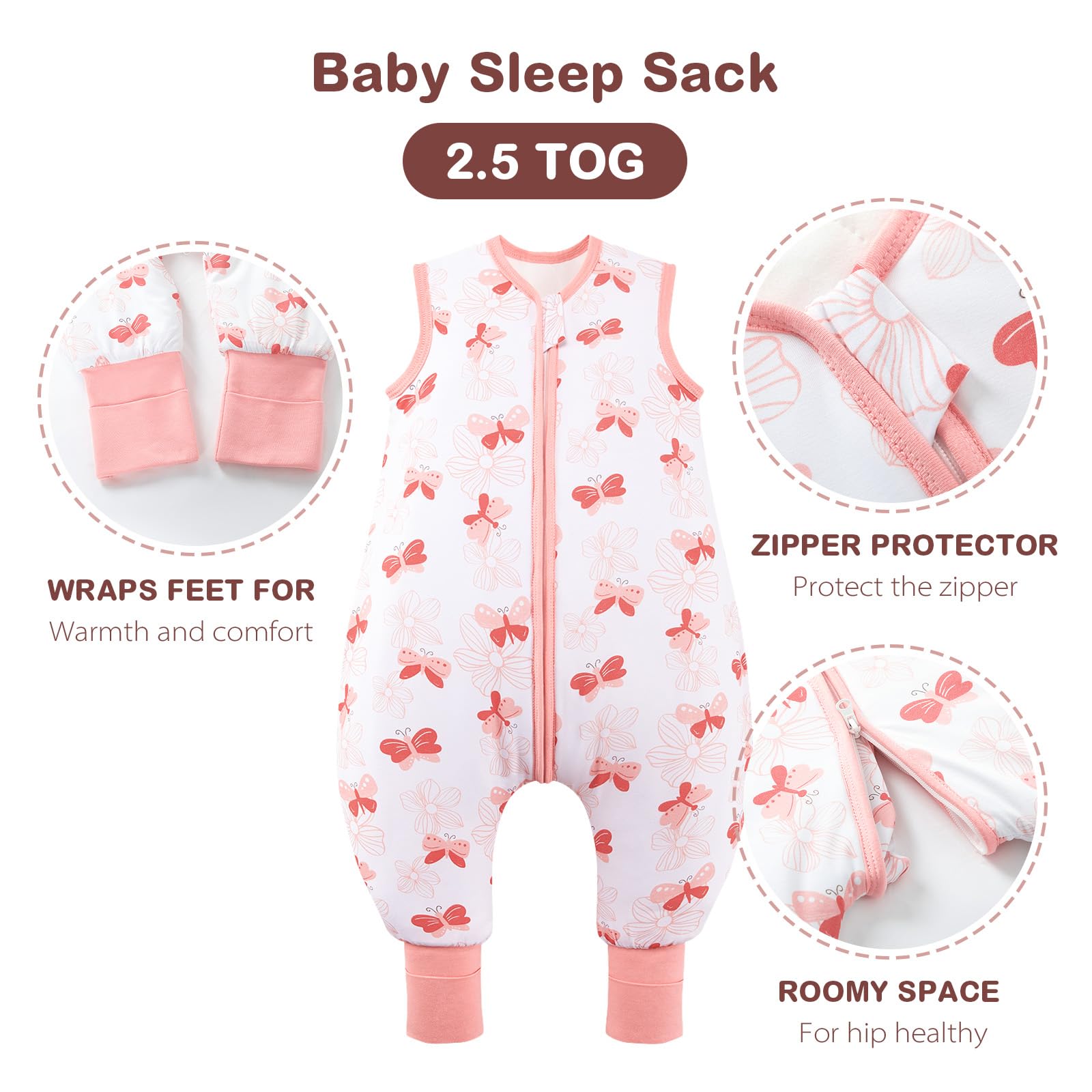 ToyaTec Baby Sleeping Bag with feet Super soft Rayon Made from Bamboo,Children's Bamboo fiber Sleeping Bag 2.5 Tog Autumn Winter Sleeping Blanket(Pink,M) - Image 2