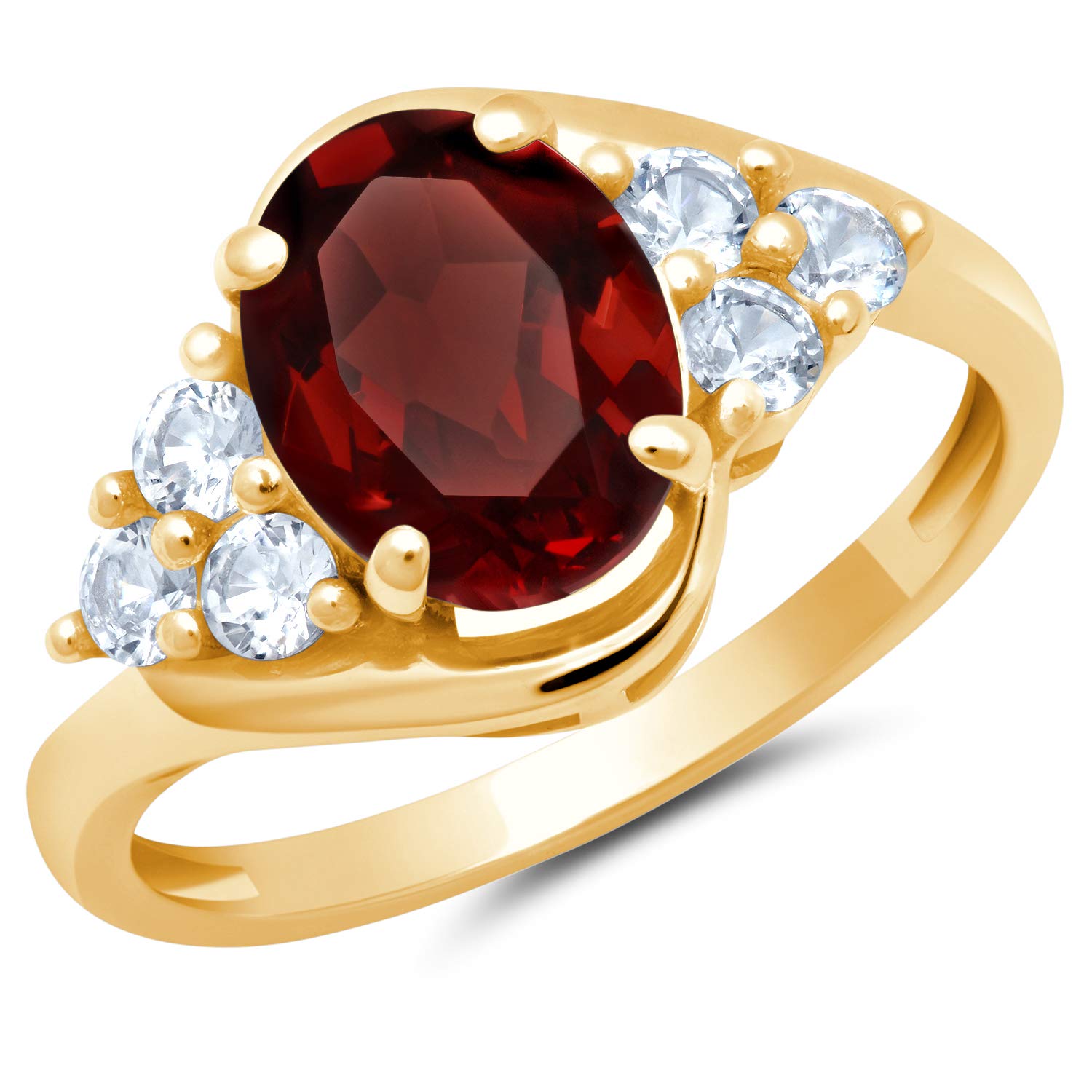Solid 10K Yellow or White Gold Oval Cut Garnet January Birthstone Ring with Created White Sapphire Accents